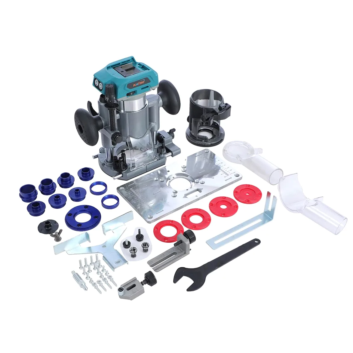 KATSU FIT-BAT 18V szczotkowa akumulatorowa frezarka górnowrzecionowa do drewna, frezarka krawędziowa, laminator, narzędzia stolarskie z 3 uchwytami zaciskowymi, podstawa zanurzeniowa i zestaw