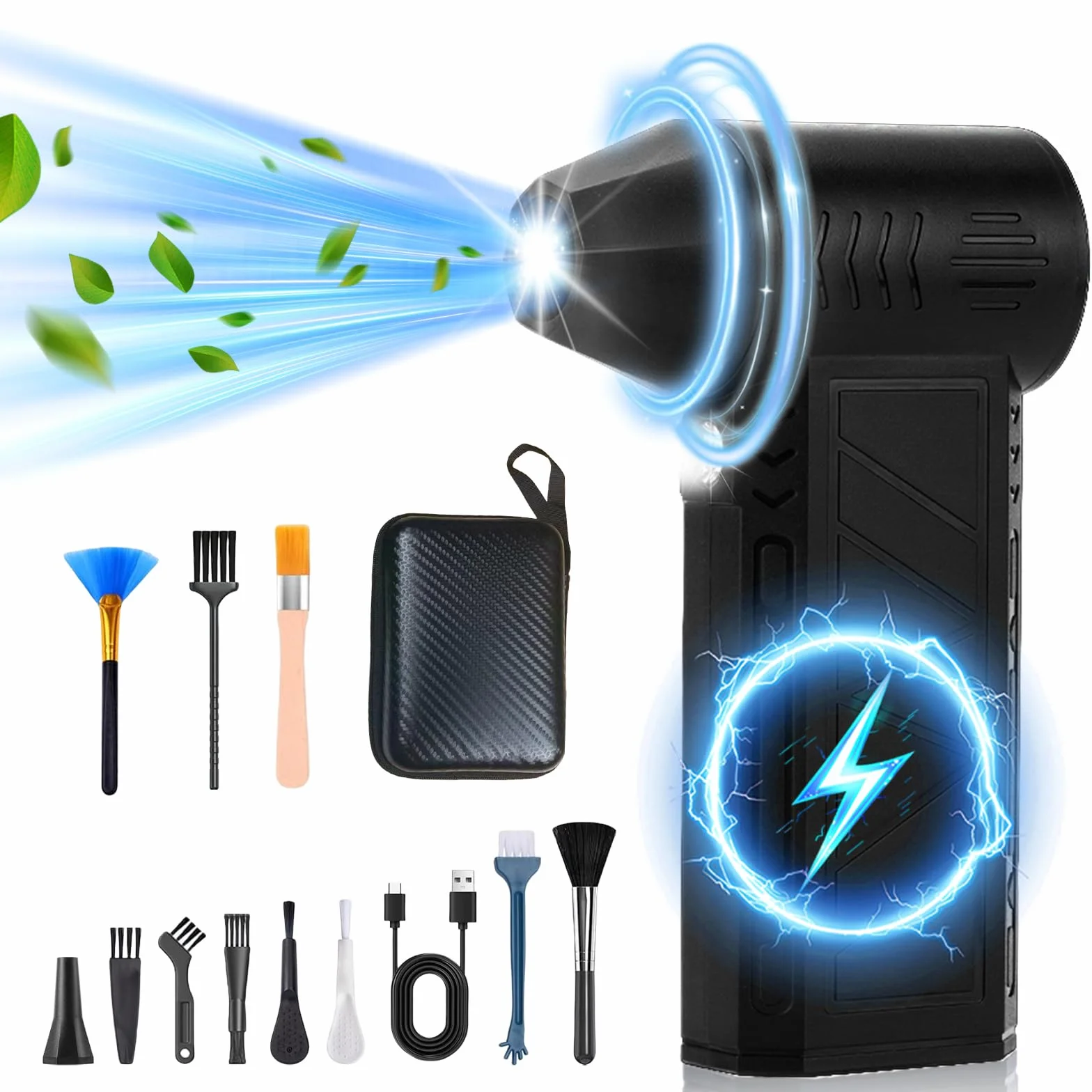 Flintronic Elektryczna dmuchawa pyłu w sprayu, elektryczna dmuchawa z latarką, 4-biegowa 13 0000 obr./min, kompresowany Air Duster, dmuchawa Turbo Jet Fan z akumulatorem 5000 mAh, do komputera