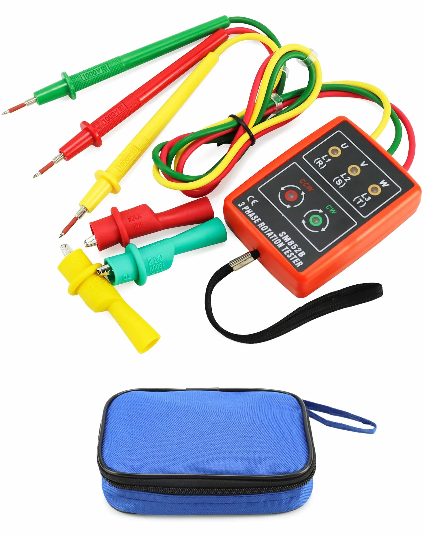 QWORK® Tester fazowy 3-fazowy miernik kąta obrotowego, 60 V ~ 600 V AC, 20-400 Hz, z testerem brzęczyka i zaciskami krokodylkowymi