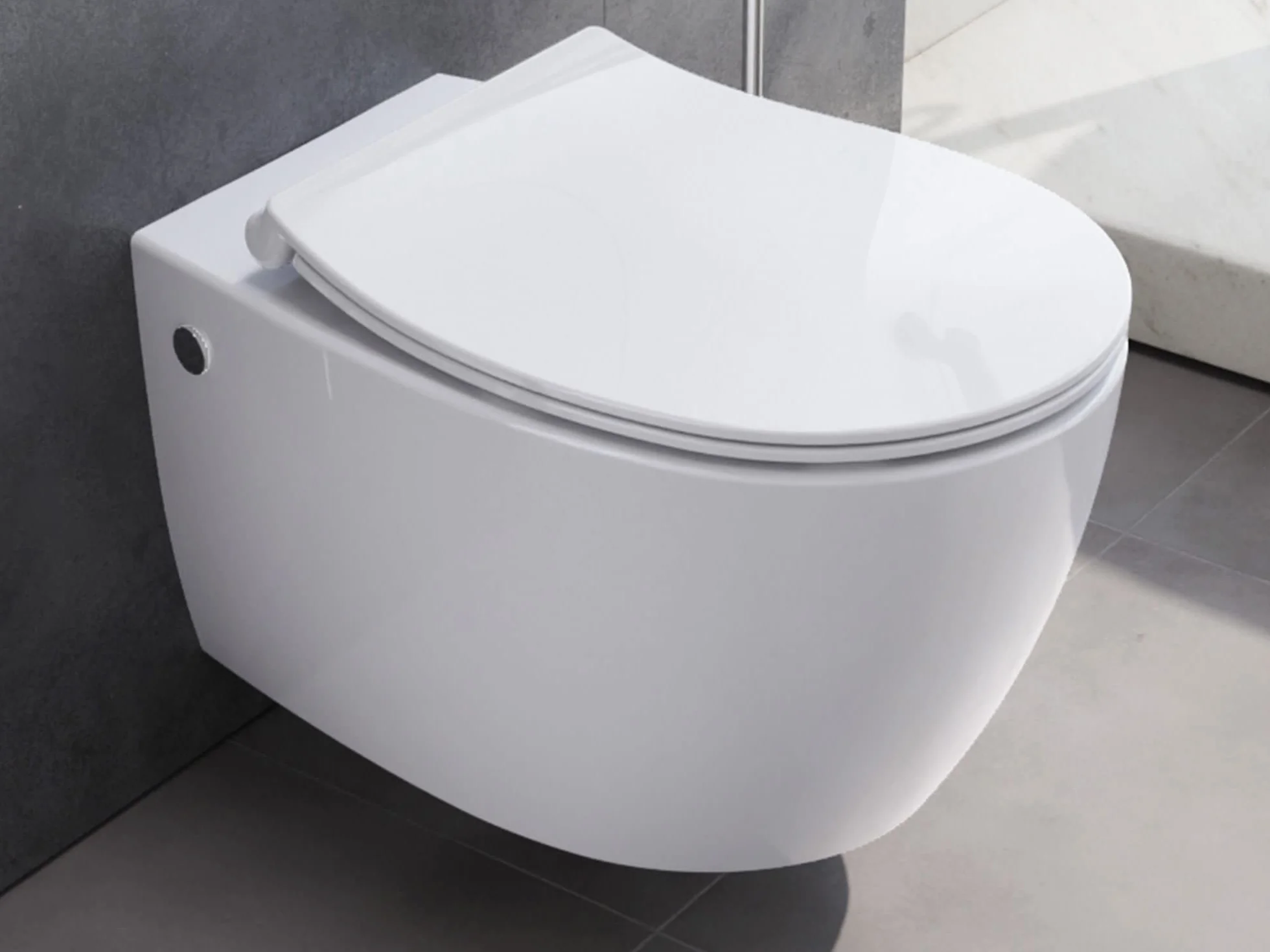 Aqua Bagno | Wisząca WC bez krawędzi spłukiwania z duroplastu Softclose, biała ceramiczna toaleta, spłukiwacz do spłukiwania, długość 51 cm
