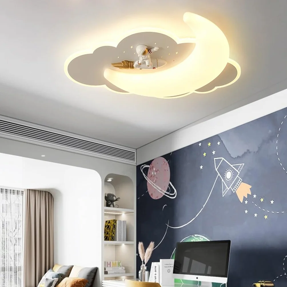 Nowoczesna Lampa Sufitowa LED Cloudy Moon Dziecięca Dekoracyjna Lampa Sufitowa Z Kreskówkowym Astronautą Z Możliwością Ściemniania Do Sypialni Korytarza Pokoju Dziecięcego I Żłobka(A)