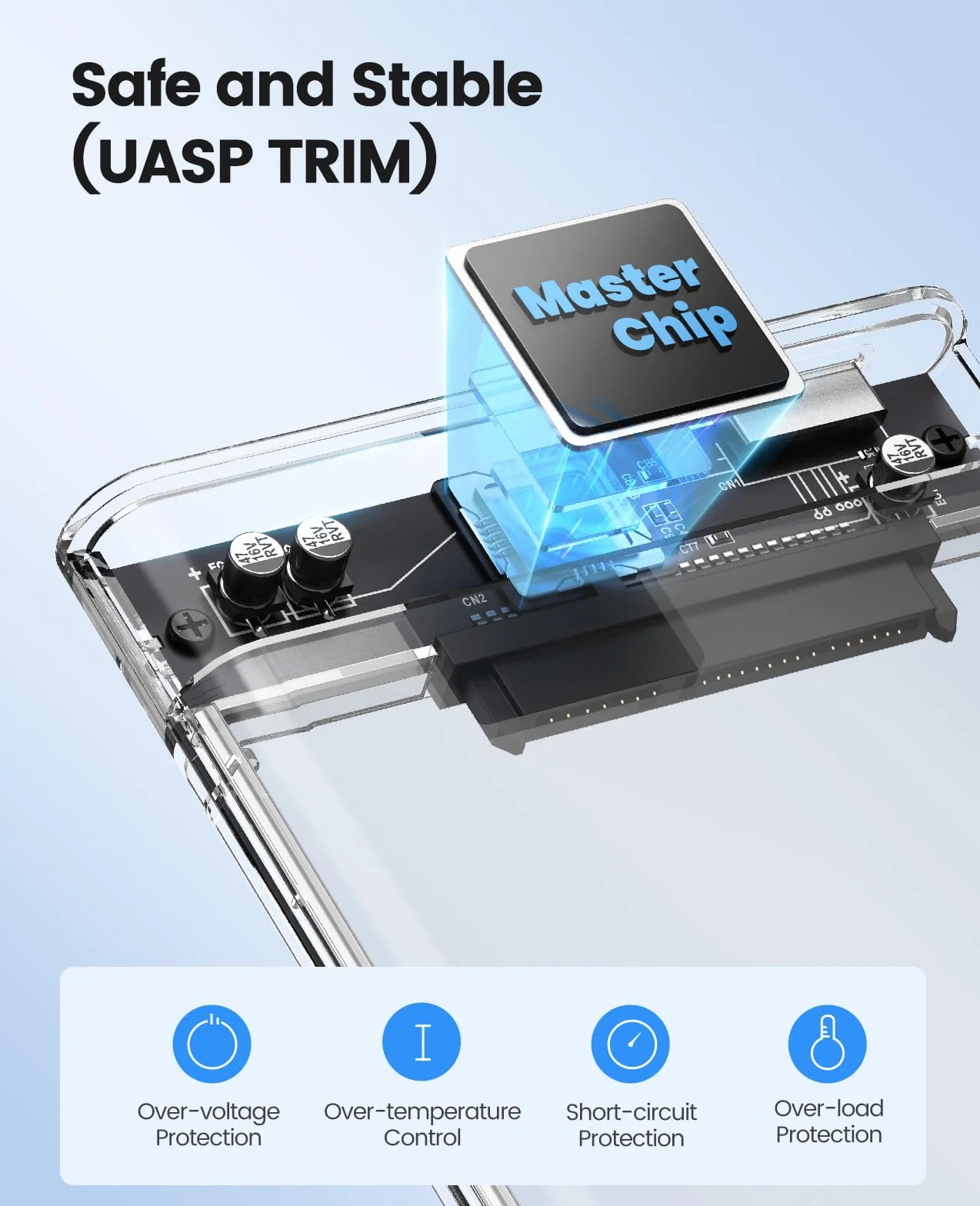 ORICO 2139U3 Obudowa dysku twardego 2,5”, USB 3.0 na SATA 3.0, zewnętrzna obudowa do SATA HDD i SSD 2,5” 7 mm i 9,5 mm, bez narzędzi, przyspieszenie UASP (kolor: przezroczysty)