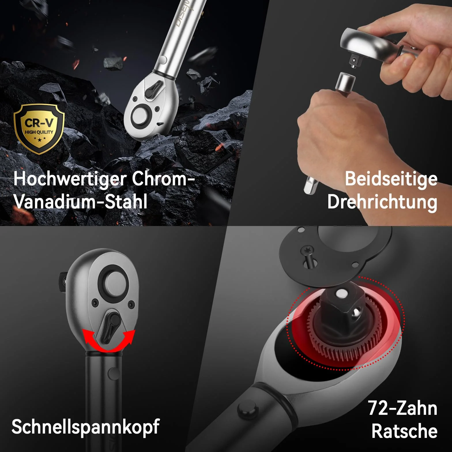 DISEN 3-częściowy zestaw kluczy dynamometrycznych – 1/2" 3/8" 1/4" – 40 – 230 Nm, 20-120 Nm, 2-24 Nm – dokładność błędu ±3% – 72 zęby z grzechotką dwustronną – do samochodu, motocykla, roweru