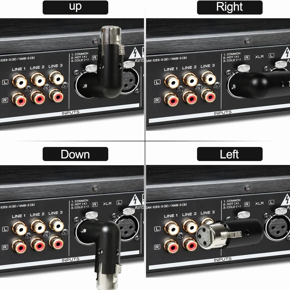 Metalowy adapter kątowy XLR 3-pinowy, podwójna wtyczka i gniazdo, regulacja 90 stopni, 2 sztuki