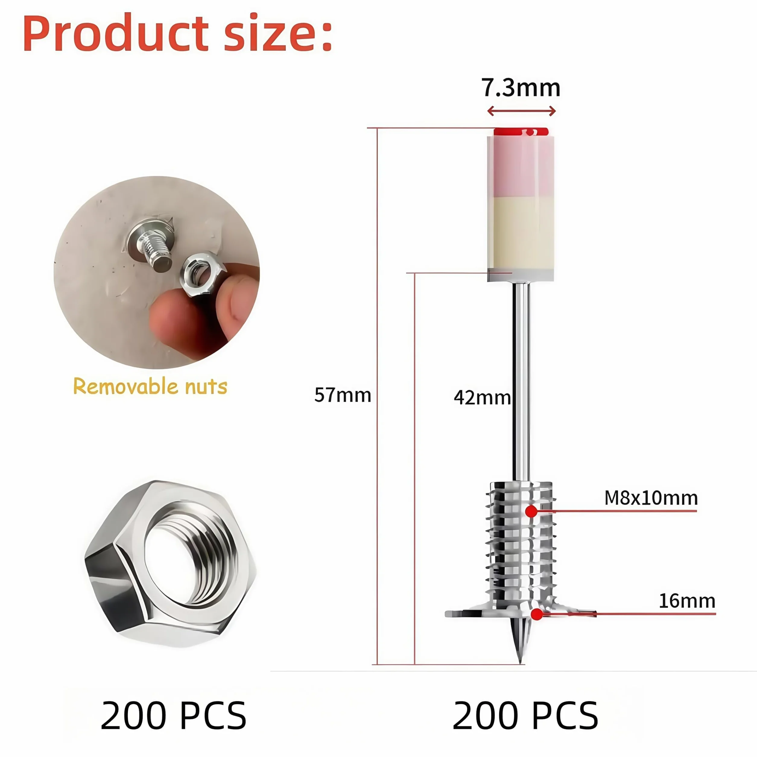 200 sztuk gwoździ do ścian betonowych, zawiera 200 śrub M8, średnica 7,3 mm, gwoździe stalowe do stali i betonu, urządzenie do strzelania z gwoździ do betonu, gwoździe do pistoletu bąbelkowego