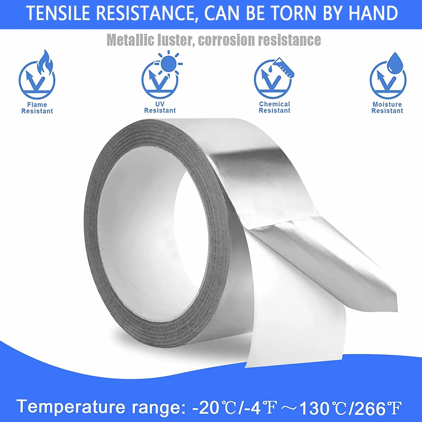 Aluminiowa taśma klejąca, samoprzylepna taśma aluminiowa, wodoszczelna i odporna na wysokie temperatury taśma do uszczelniania, naprawy i izolacji (5 cm x 20 m)