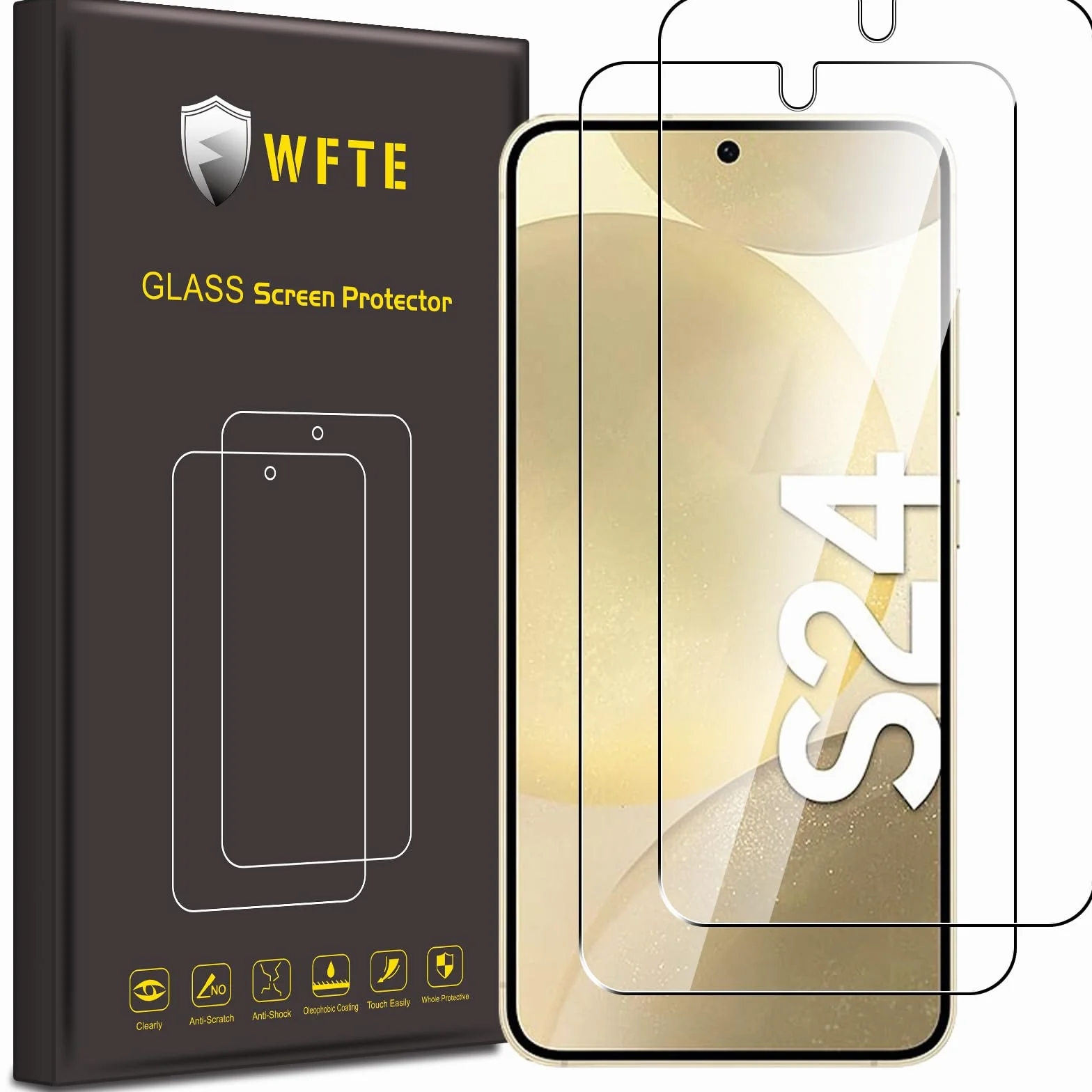 WFTE Folia ochronna na wyświetlacz z hartowanego szkła do Samsung Galaxy S24 5G/S25 5G, odporna na zarysowania, wysoka przejrzystość, bez odcisków palców, bez pęcherzyków powietrza, bez kurzu, 2