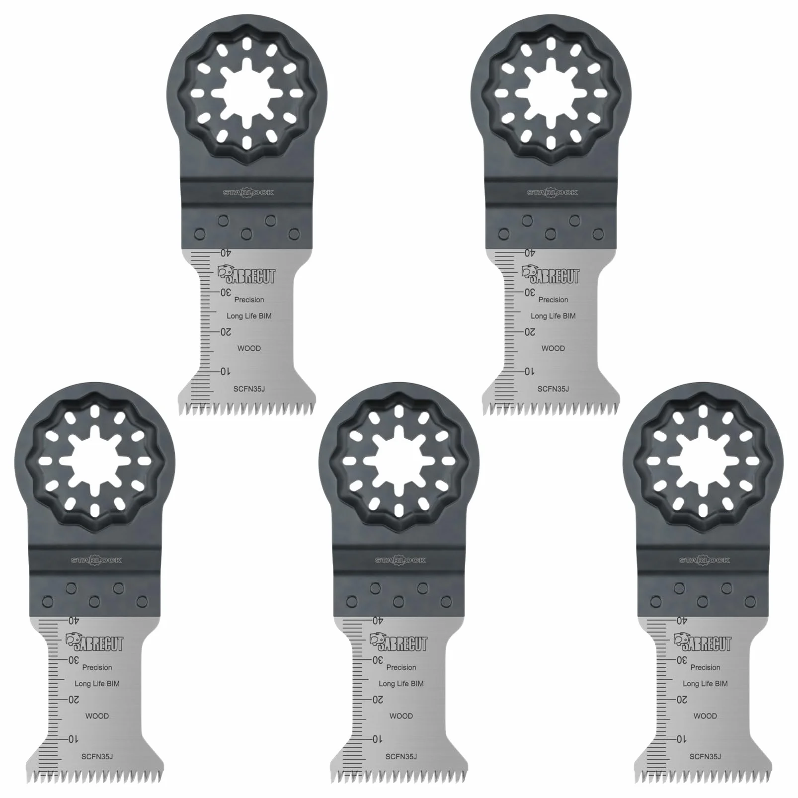 SabreCut 5pcs SCFN35J_5 35mm x 40mm 14 TPI Grube Ząb Ostrza multitool | Kompatybilne z Bosch, Fein (Non-StarLock), grube ostrza tną szybko