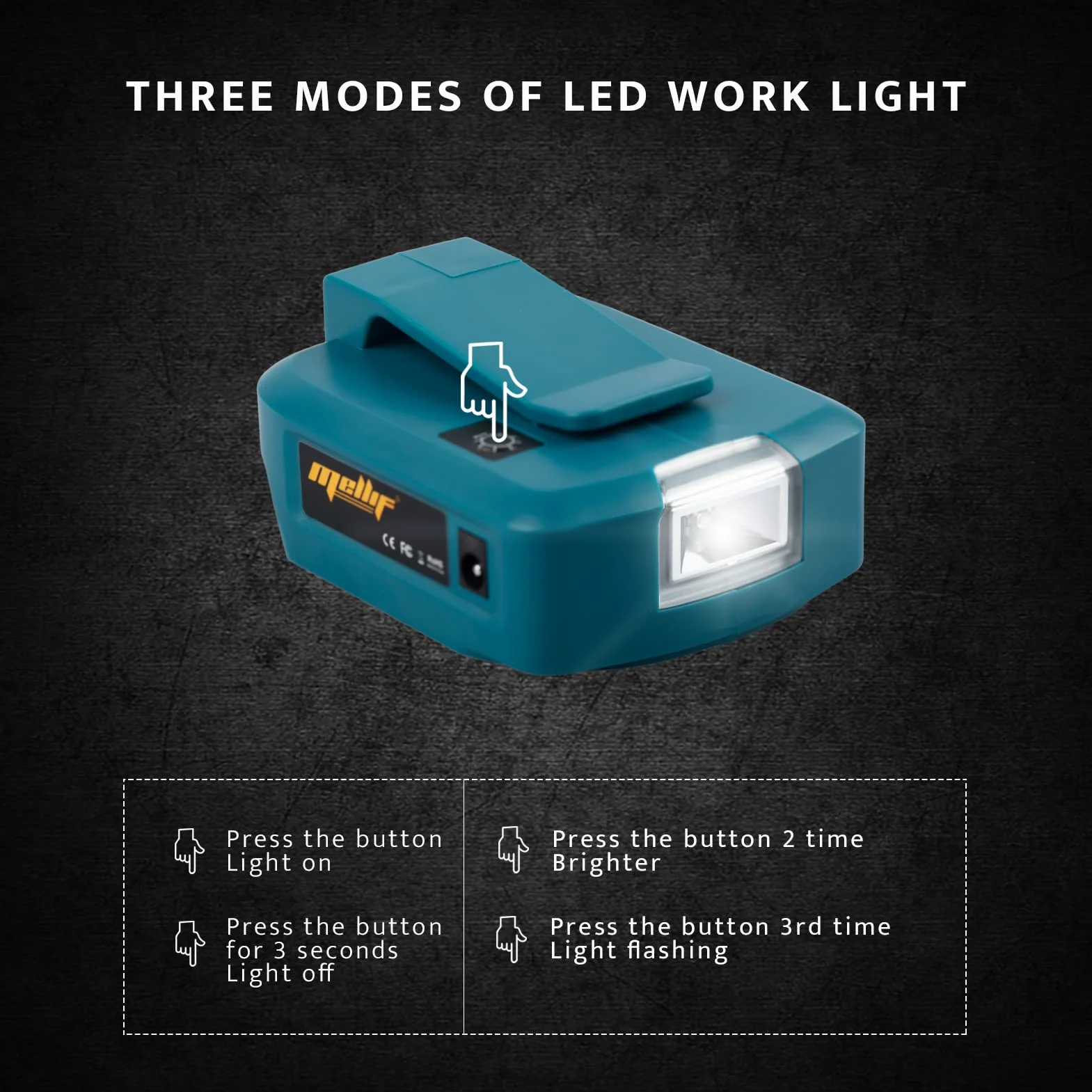 Mellif Akku USB Adapter für Makita 18V DEBADP05 mit LED-Arbeitslicht & DC 12V 2A Port & PD 18W USB C (Akku NICHT enthalten)
