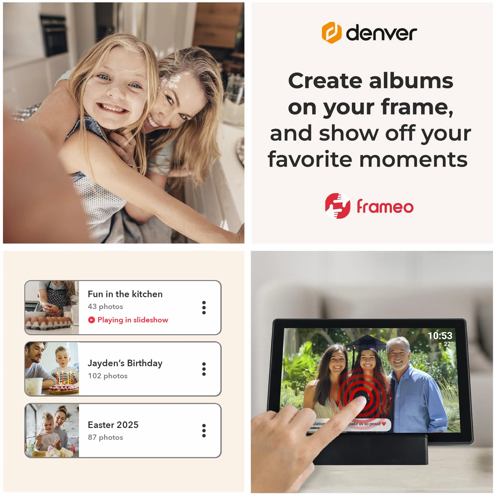 Denver PFF-1070B cyfrowa ramka na zdjęcia Wi-Fi 10,1" HD IPS dotykowa 16 GB czarna