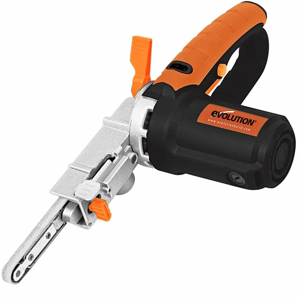 Evolution Power Tools Precyzyjna szlifierka pilnikowa, elektryczna szlifierka cienkotaśmowa, pilnik, wielofunkcyjna, szlifowanie, w zestawie 3 taśmy szlifierskie, mieszana ziarnistość, worek na kurz,