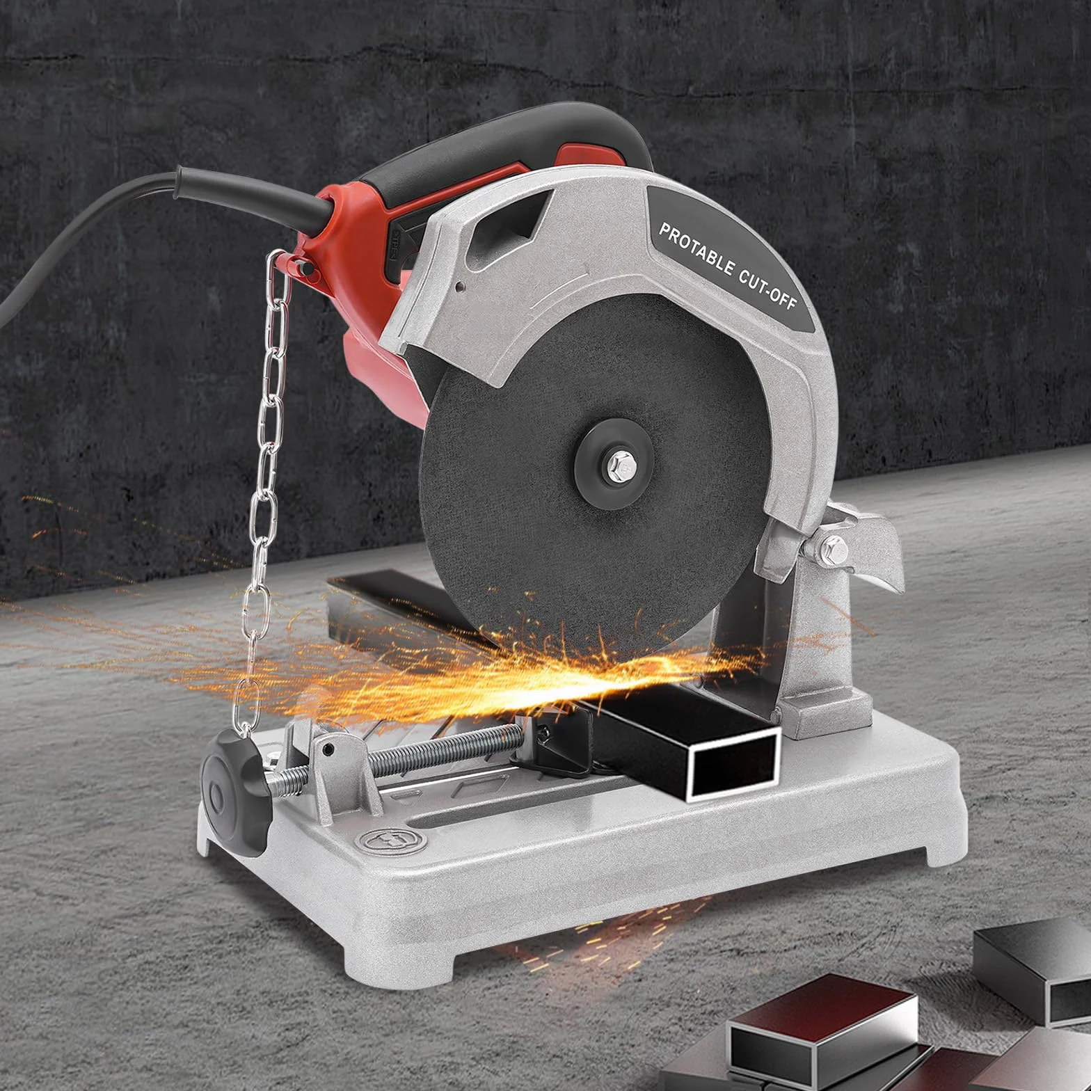 Piła ukośna, 1200 W, ukośnica ukośna do metalu, 5200 obr./min 0-45 ˚ kąt Ø 7,3", brzeszczot do cięcia drewna, stali, ścian, podłóg