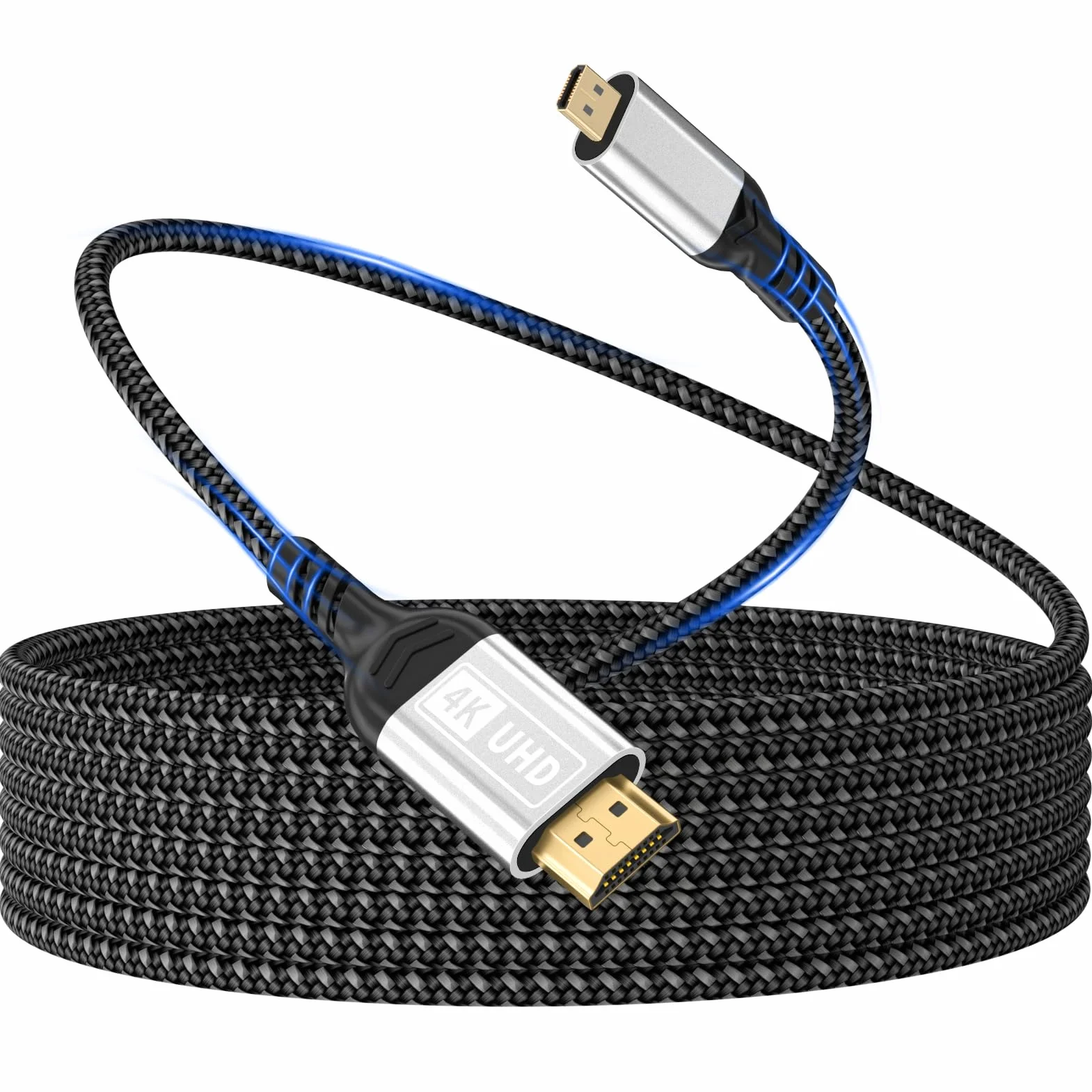 Micro HDMI do HDMI, kabel 2 m 4K @60 Hz, micro HDMI 2.0,3D HDR, ARC, kompatybilny z Raspberry Pi 5/4, aparatami A6300 A6400, GoPro Hero 9/8/7/6, joga, TV Odroid, laptopami, monitorami