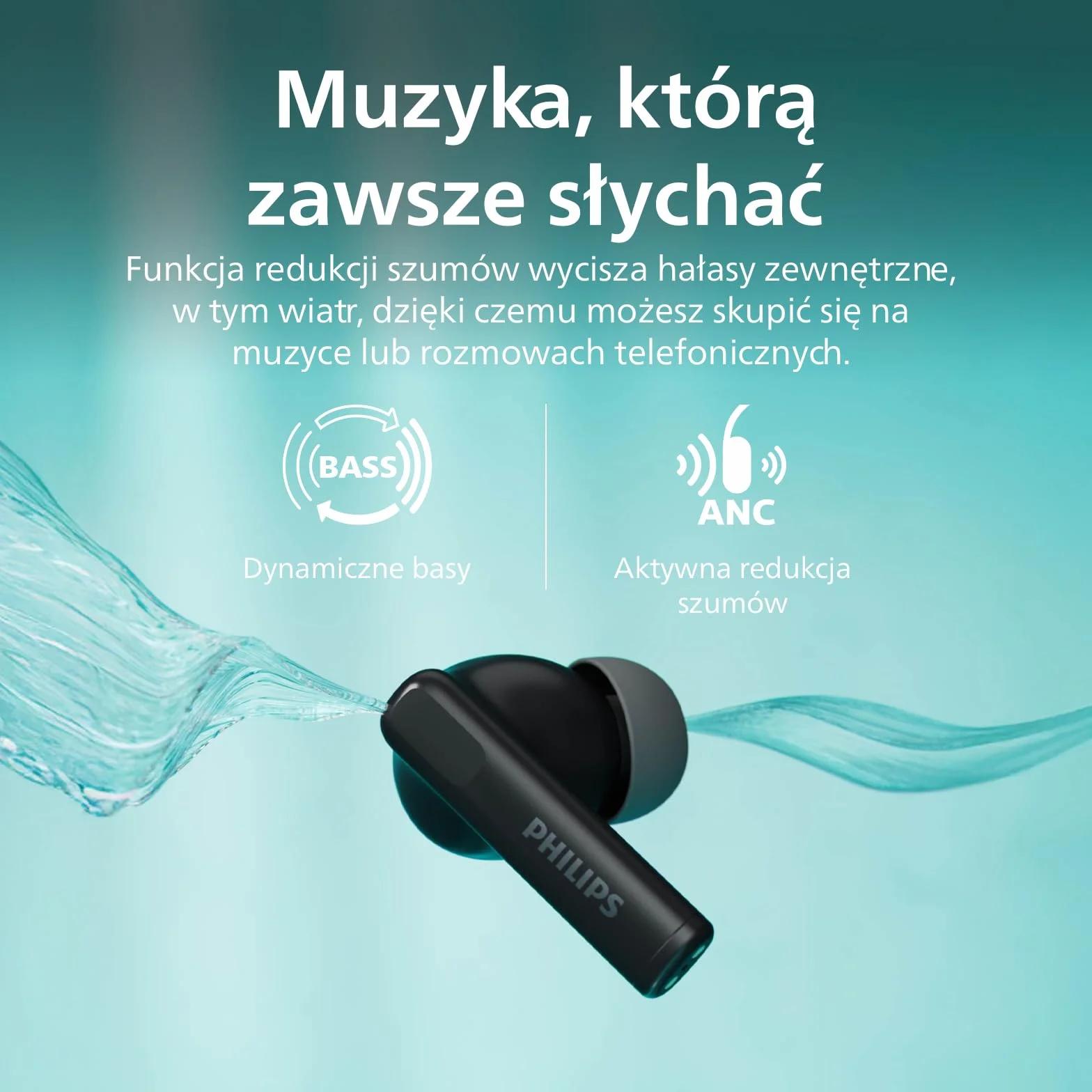 Philips TAT2520BK Słuchawki douszne True Wireless Bluetooth z redukcją szumów, czarne