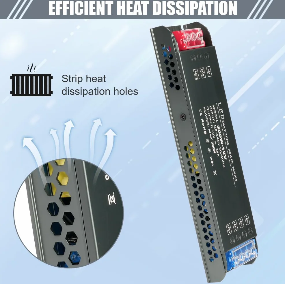 AXFEE Transformator LED 240 V, 12 V, 300 W, ultra cienki transformator, sterownik LED, konwerter przewodzący zasilanie stałym napięciem, do taśm, projektorów wciśniętych