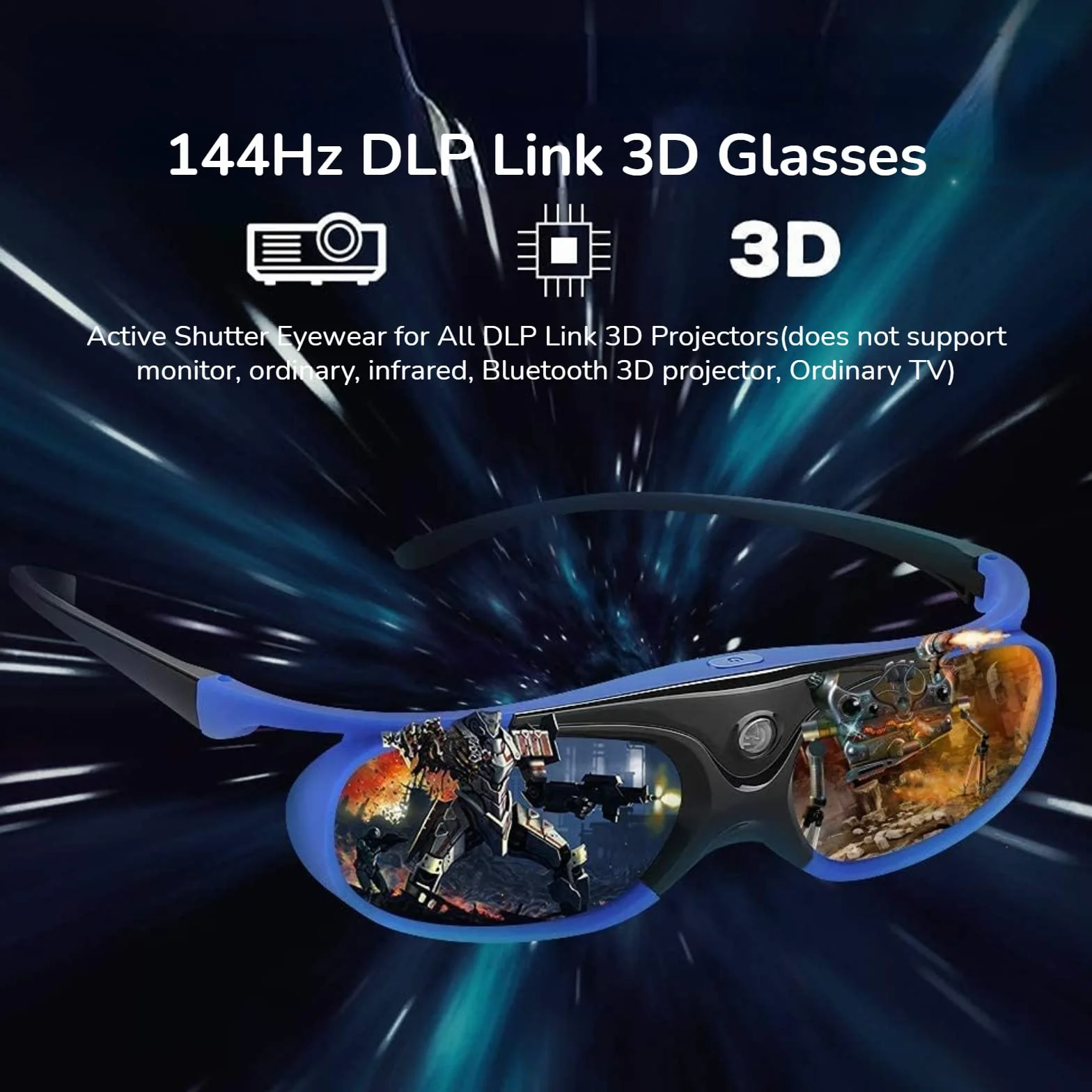 Okulary 3D DLP Link, Okulary z Aktywną Migawką 144 Hz do Wszystkich Projektorów 3D DLP Link, dla XGIMI ZX4 H1, dla JMGO G1 G3 X1, dla, dla Acer, dla Optoma, dla Hitachi Itp. (2