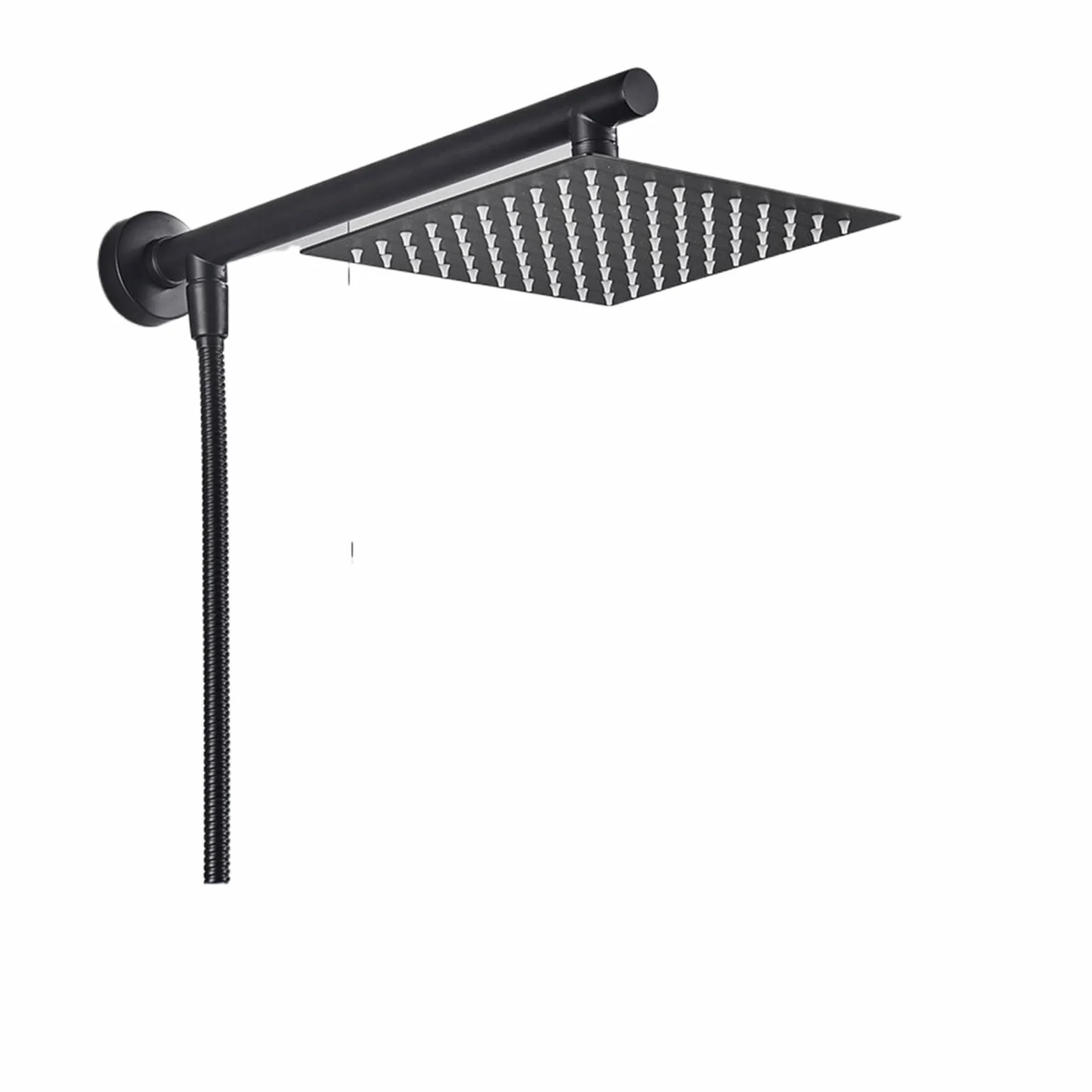 Matowa czarna 25 cm deszczownica głowica prysznicowa ze stali nierdzewnej naścienna głowica prysznicowa mosiężne ramię prysznicowe 150 cm wąż ultracienka konstrukcja do nowoczesnej łazienki