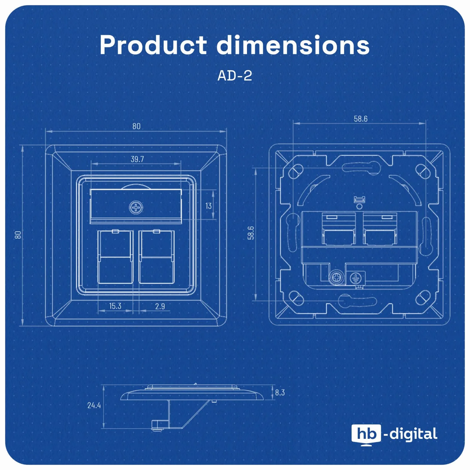 HB-DIGITAL Gniazdo danych do 2 modułów Keystone puszka podtynkowa puszka przyłączeniowa puszka przyłączeniowa do np. LAN RJ45 koncentryczny USB 2-drożne 2-drożne gniazda sieciowe puszka ekranowana, bez narzędzi biała