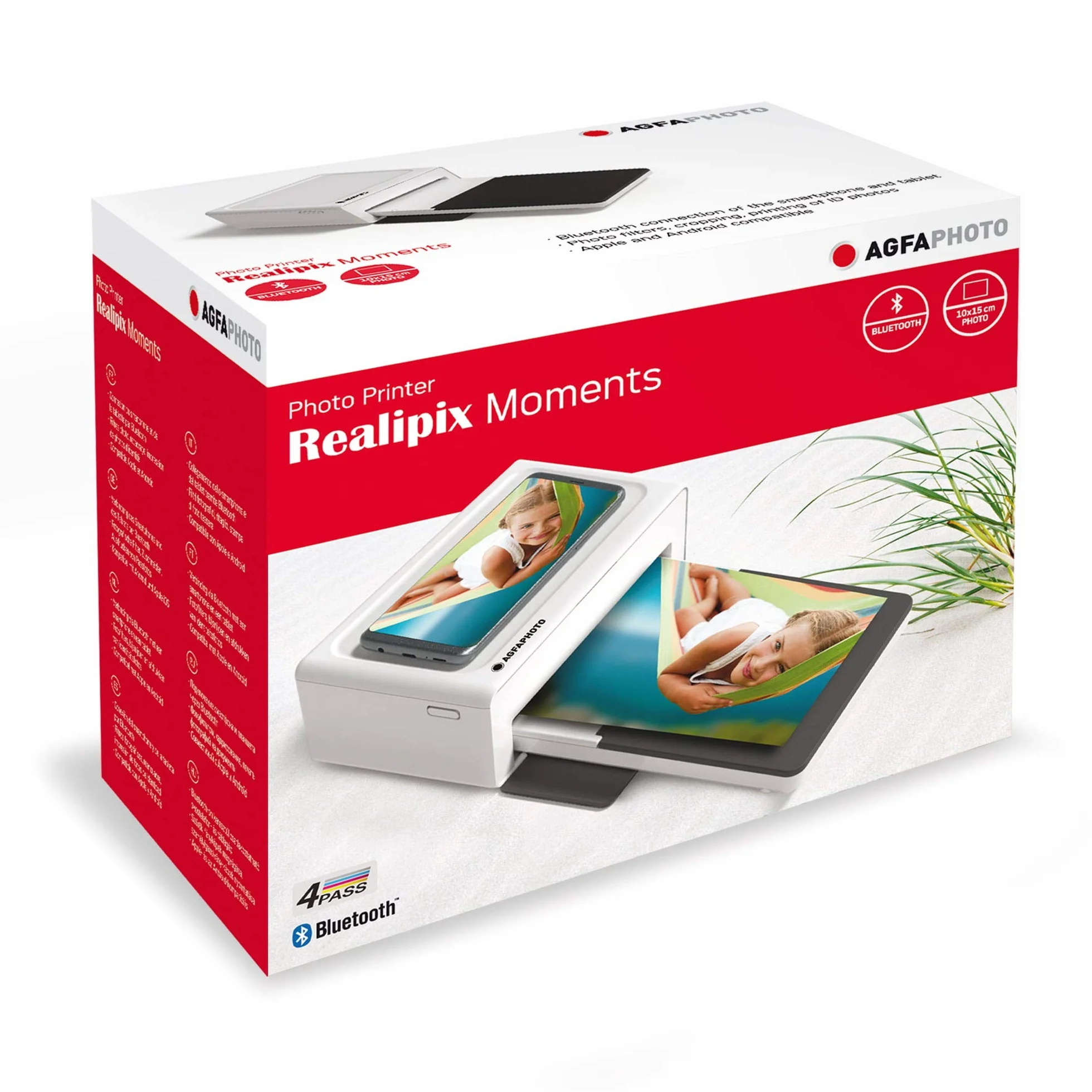 AgfaPhoto Realipix Moments AMO46 drukarka fotograficzna 10x15 cm Bluetooth 4Pass sublimacja termiczna Biała
