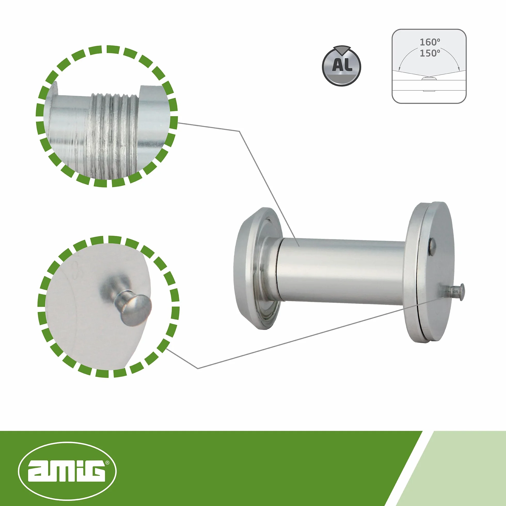 Amig - Mod. wizjer 3 z super kątową soczewką do drzwi wewnętrznych i zewnętrznych 3-14 z aluminium w kolorze srebrnym - aluminium - Wymiary: średnica 14 mm - grubość drzwi: 35-60 mm