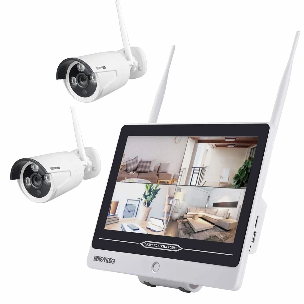 Inkovideo INKO-AL3003-2 – zestaw do monitoringu WLAN z wbudowanym monitorem 30,48 cm (12") i 2 kamerami 3 MP