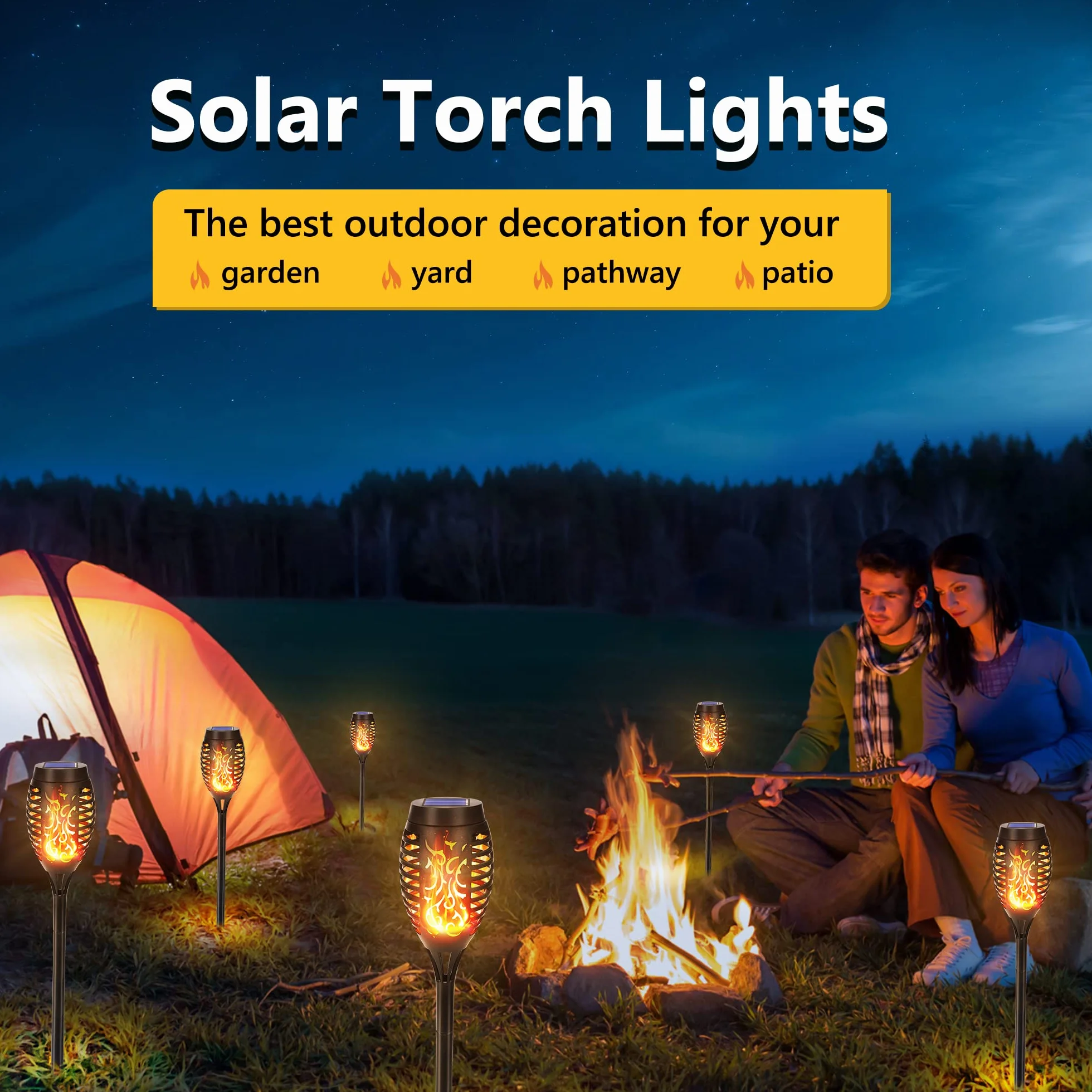 Qedertek 6 sztuk lamp solarnych do użytku na zewnątrz – 12 lamp solarnych LED do użytku na zewnątrz, do ogrodu, z realistycznym efektem płomienia, wodoszczelność IP65, pochodnie ogrodowe, do ogrodu