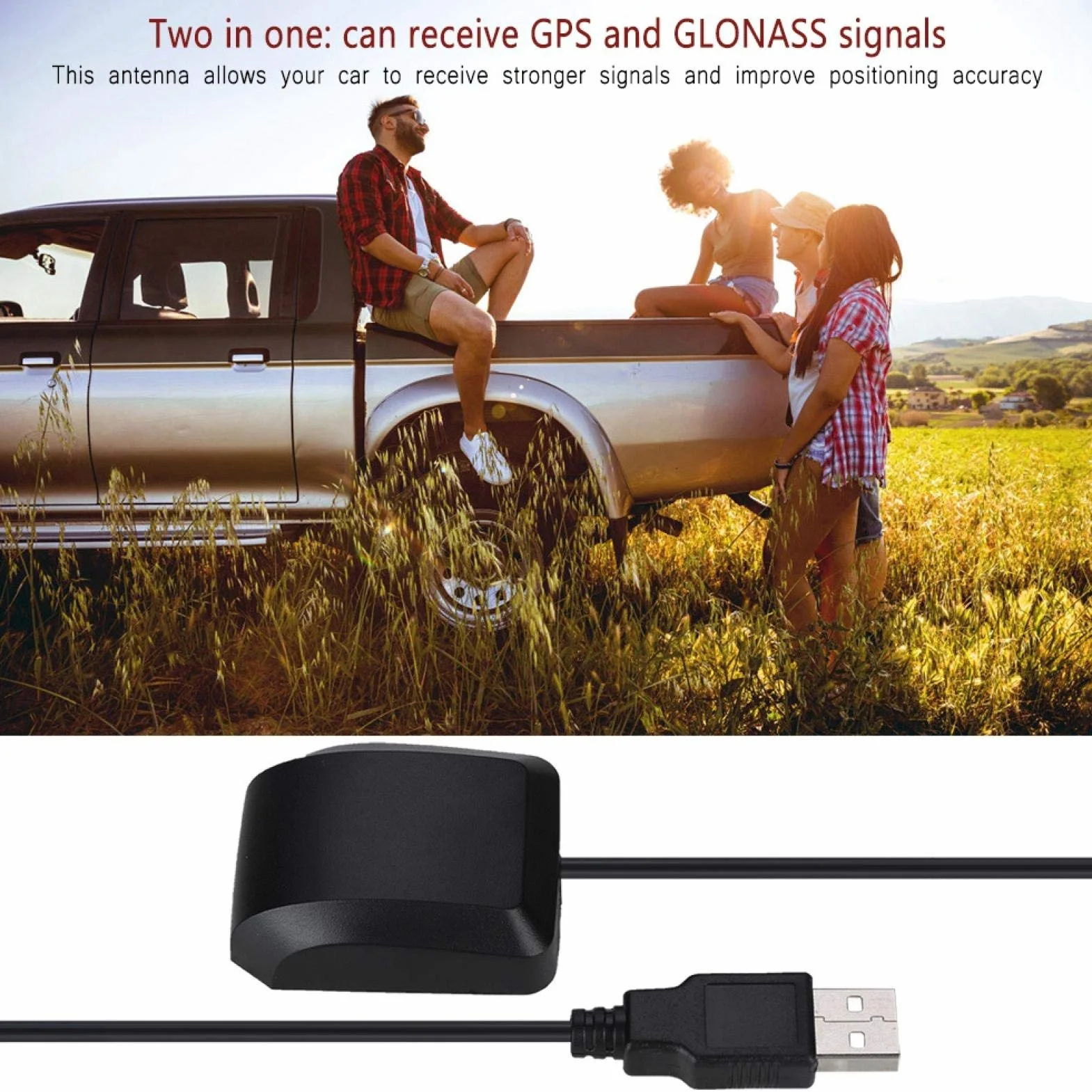ASHATA 2 w 1 samochodowa antena GPS GLONASS adapter antenowy port USB z 3-metrowym kablem