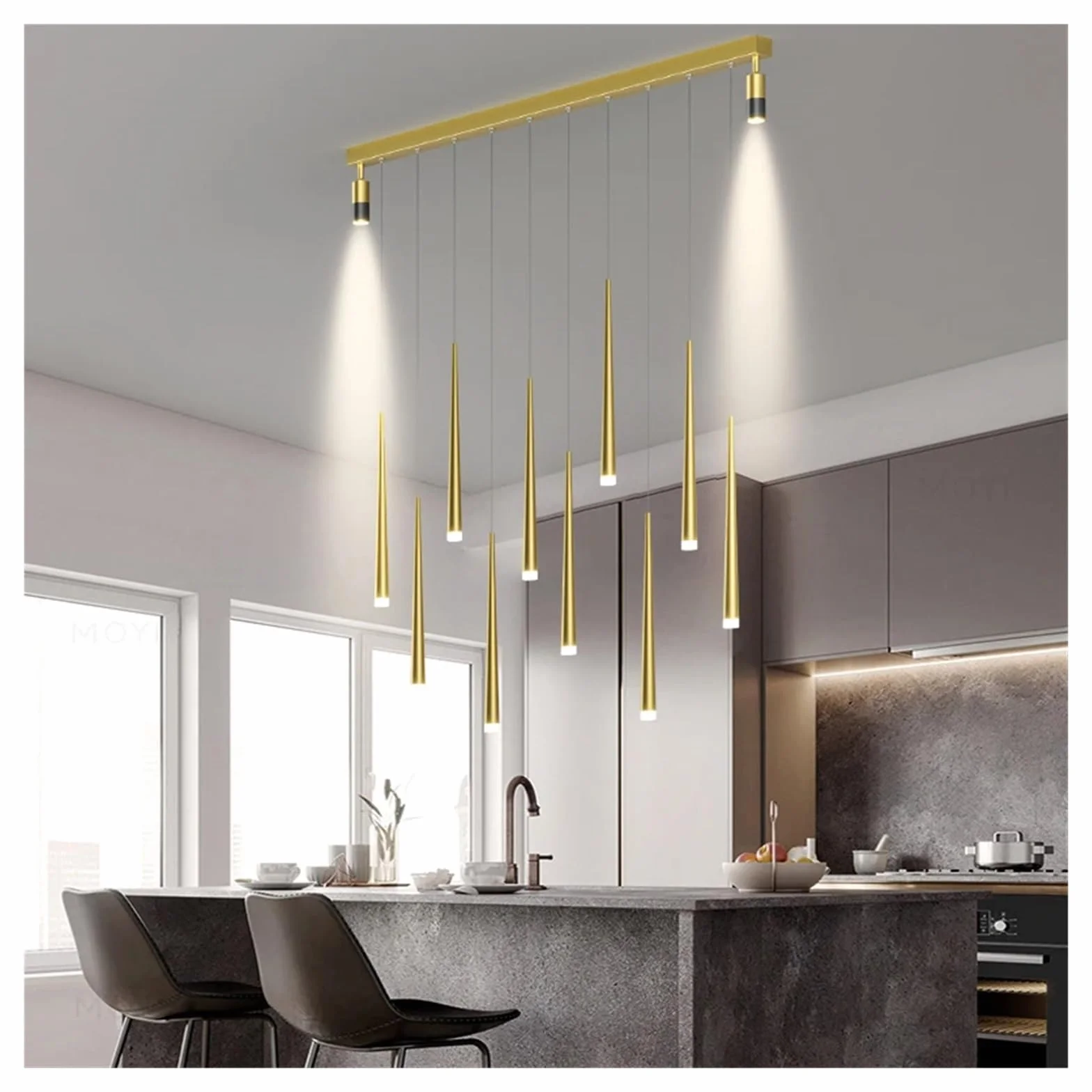 Nowoczesne lampy wiszące LED kompatybilne z jadalnią, kuchnią, salonem, sypialnią, reflektorami, żyrandole sufitowe, do domu - złoty - 10 głowic