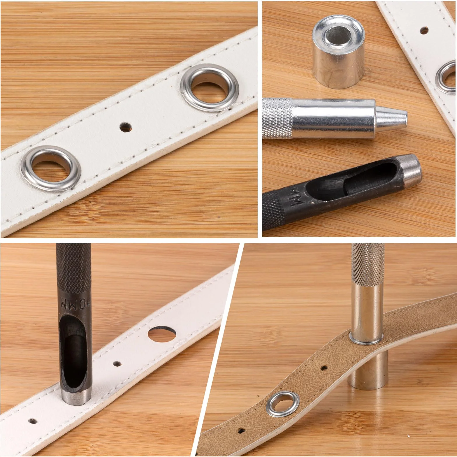 Zestaw 120 metalowych oczek, 10 mm Zestaw narzędzi do przelotek, zestaw oczek, w tym narzędzie montażowe, narzędzie do dziurkowania, podstawa, odpowiedni do markiz, butów, zasłon (10mm)