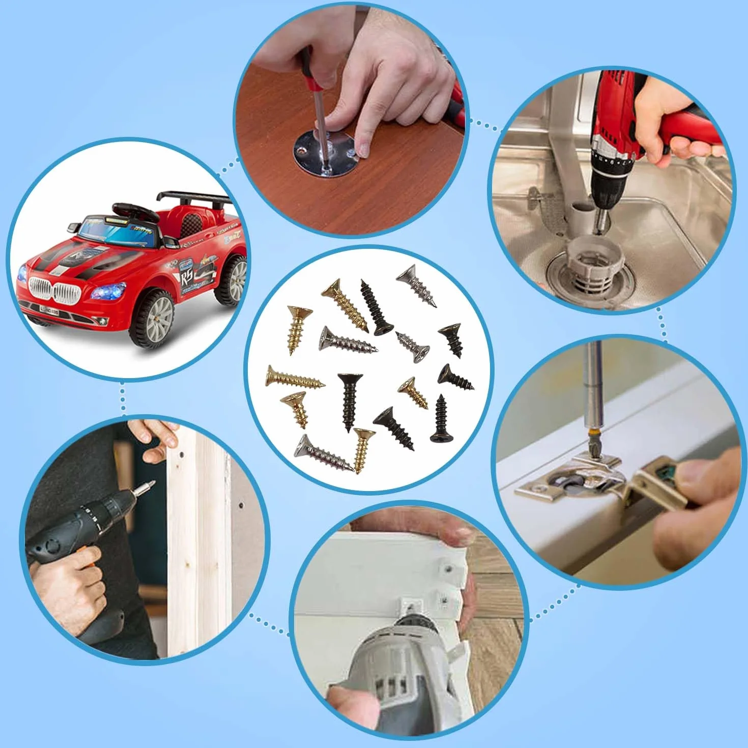 Zestaw małych śrub M2.5, wkręty do drewna, wkręty samogwintujące 6 mm, 8 mm, 10 mm, płaskie śruby do projektów DIY, naprawy, 1600 sztuk, złoty, srebrny, czarny