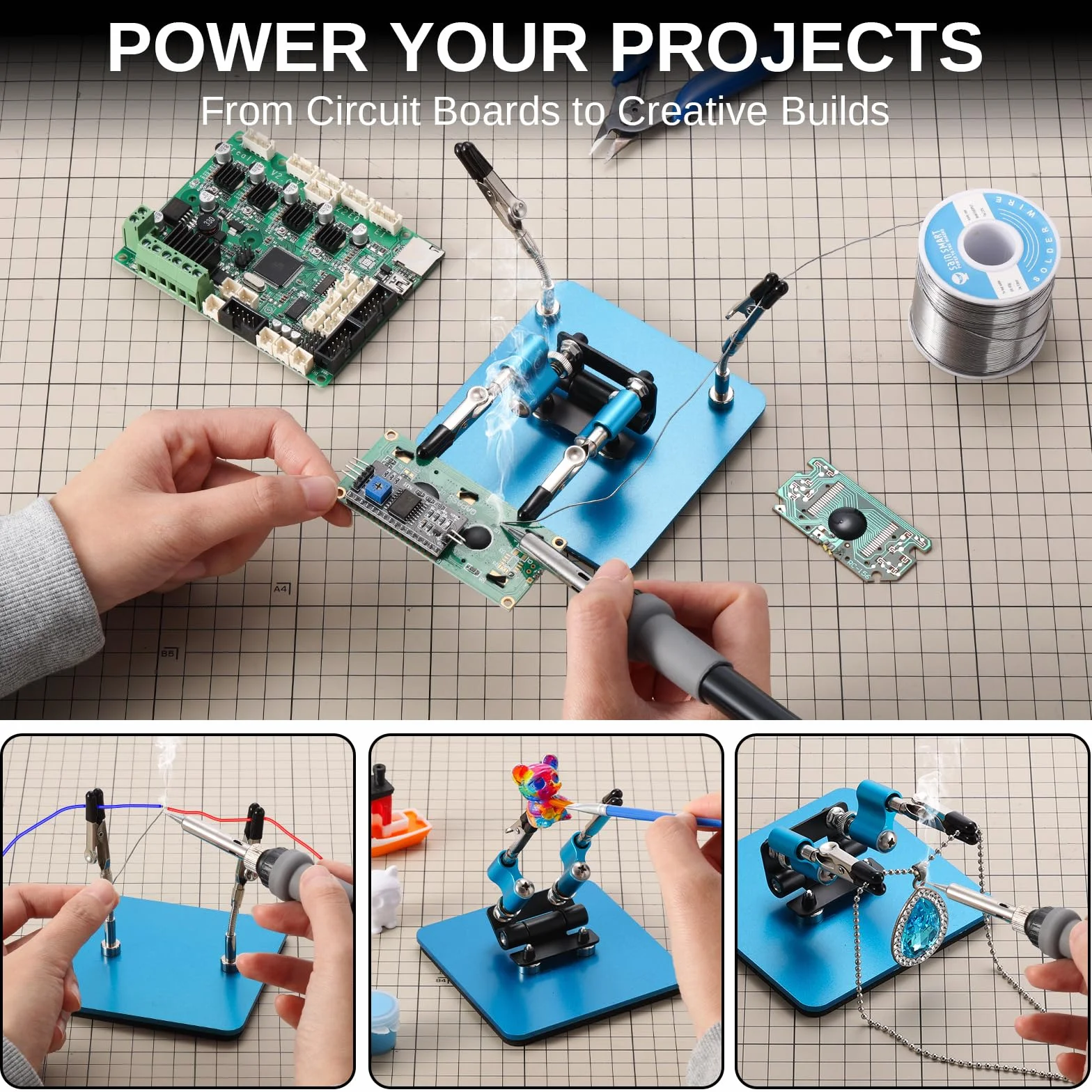 SainSmart Soldering Helping Hands 360° Regulowane ramiona magnetyczne, Mini stacja lutownicza, Magnetyczne ramiona pomocnicze, Bezpieczny chwyt, 2 regulowane ramiona