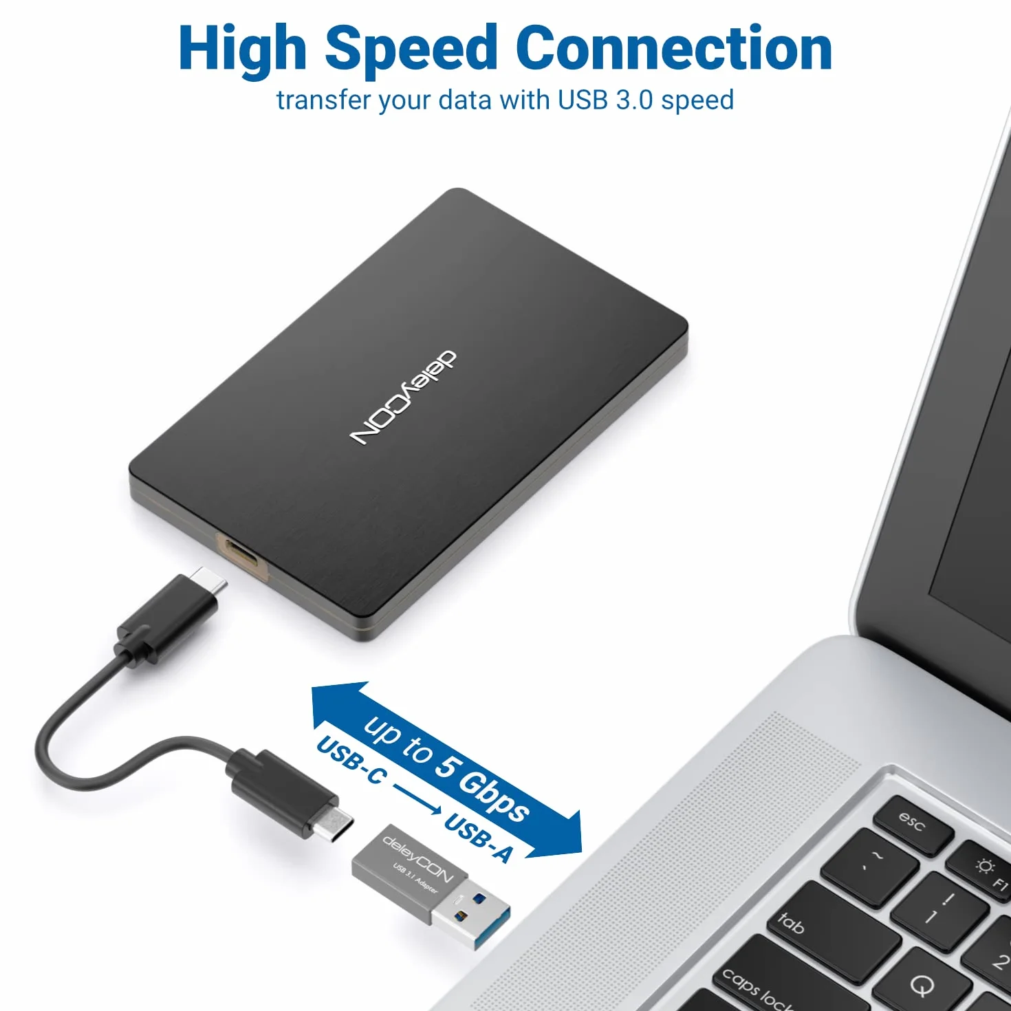 deleyCON USB C Adapter USB 3.0 5 Gb/s USB-C do USB-A Srebrny 2 Sztuki