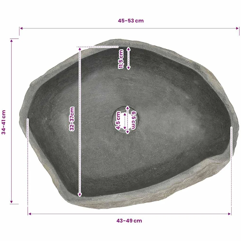 vidaXL Umywalka z kamienia rzecznego owalna 45-53 x 34-41 cm