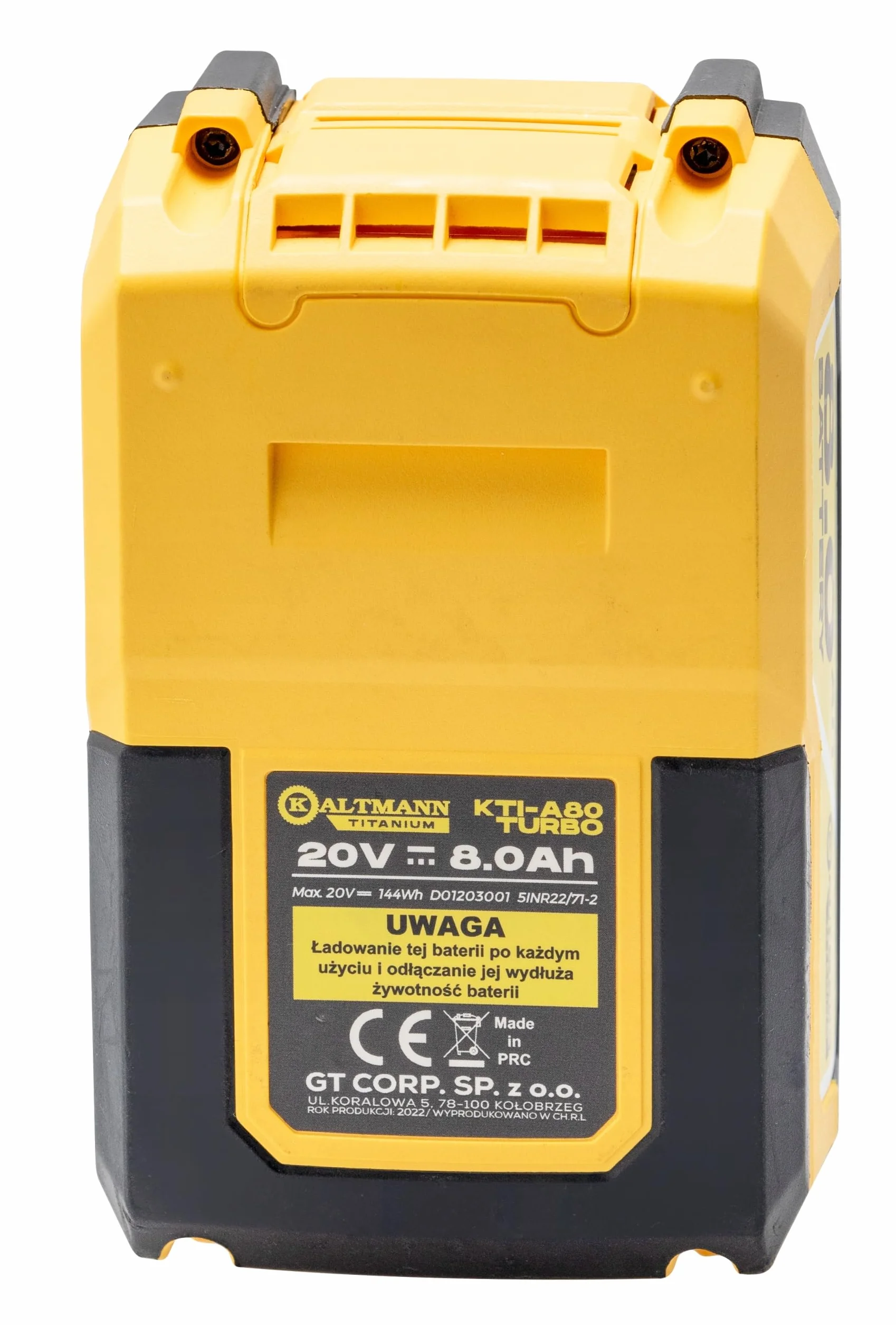 Akumulator Li-Ion Kaltmann TITANIUM TURBO 20V 8.0Ah | Ogniwa 21700 | Wskaźnik LED | Długi Czas Pracy | Mocna Bateria do Narzędzi Bezprzewodowych | KTI-A80TURBO