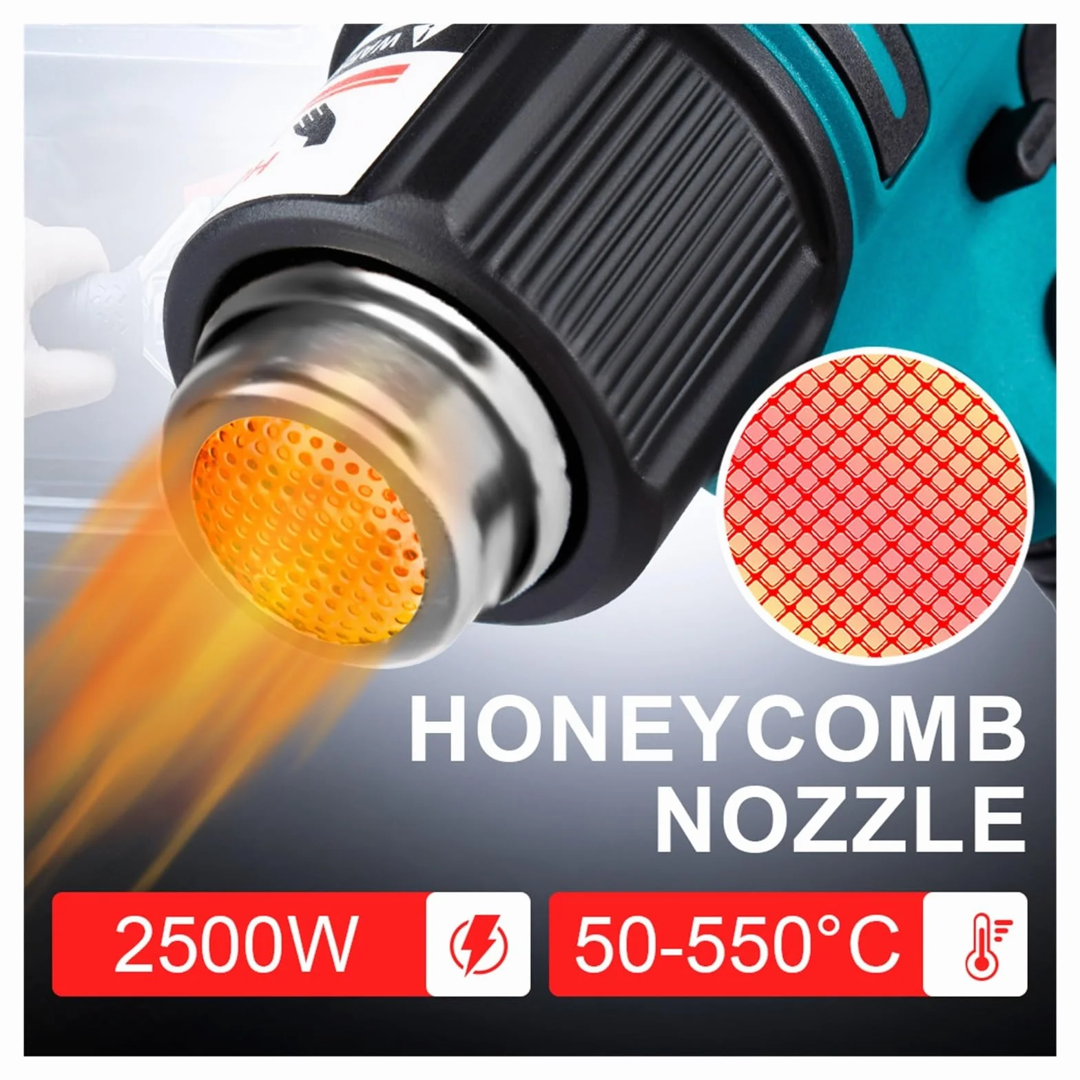 Opalarka 550℃ Wiatrówka O Mocy 2500 W 2 Biegi Prędkość Wiatru 6 Biegów Opcjonalny Wyświetlacz LED Bezprzewodowa Opalarka Na Akumulator 18 V Do obkurczania PCV, rękodzieła, usuwania farby, fo(0 Battery