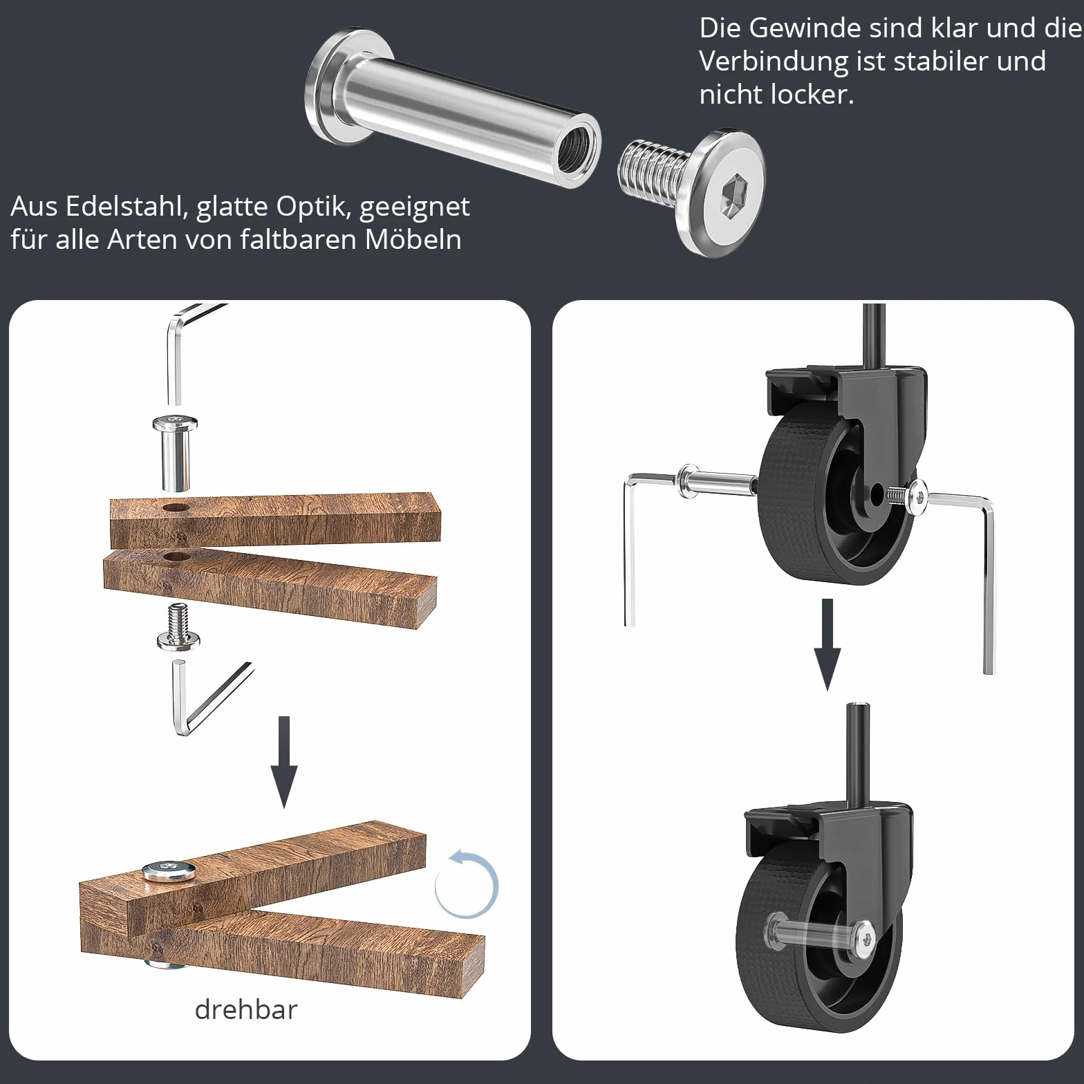Dayalo 40 sztuk śrub łączących M5 x 10 mm, łączniki do szafek M5, śruby tulejowe ze stali nierdzewnej A2 V2A, śruby meblowe z tuleją meblową do szafek, drewniane cegły