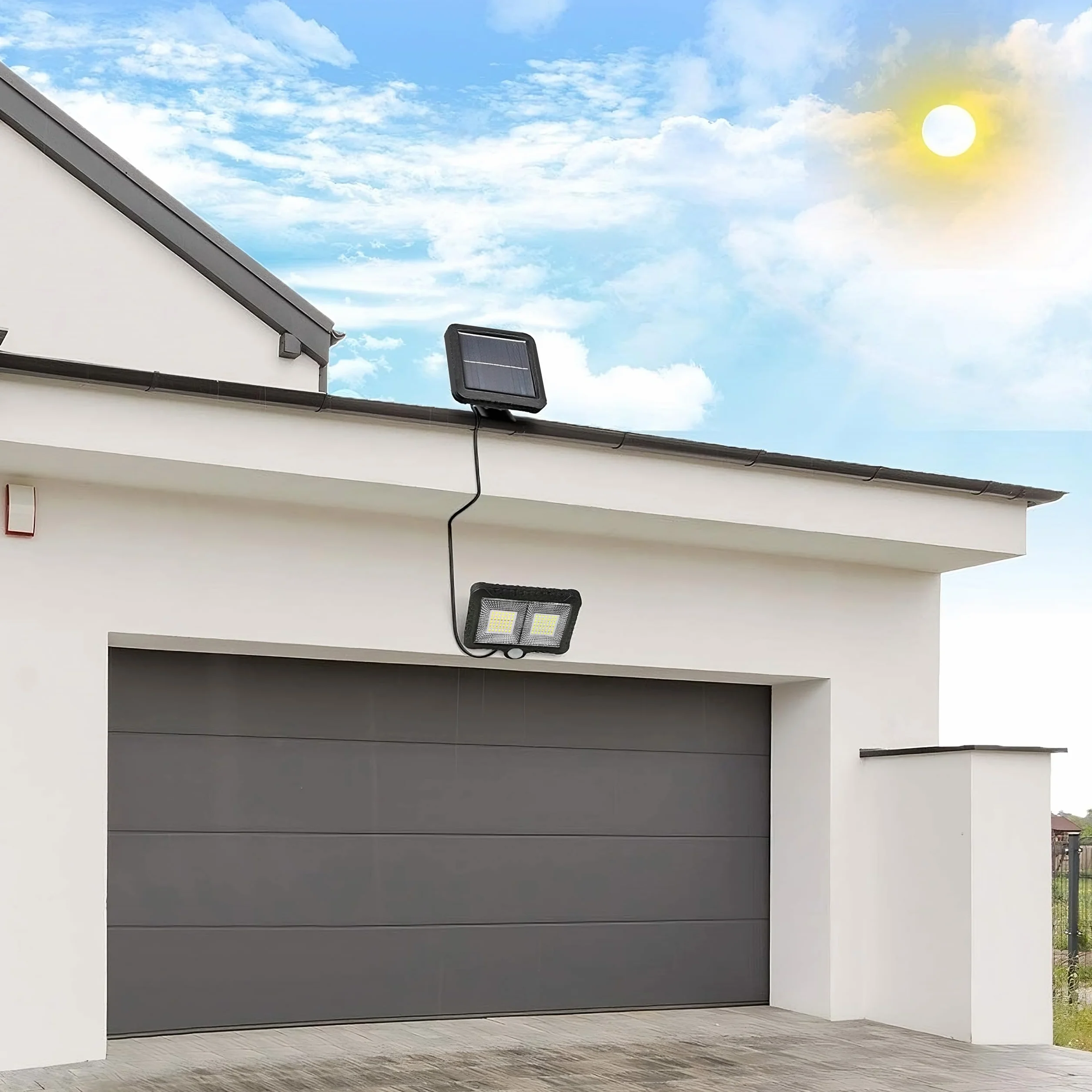 Retoo Lampy solarne do użytku na zewnątrz z czujnikiem ruchu, 98 diod LED, ulepszony model lampy solarne do ogrodu, lampy solarne na zewnątrz, idealna na taras, werandę, garaż, drzwi wejściowe