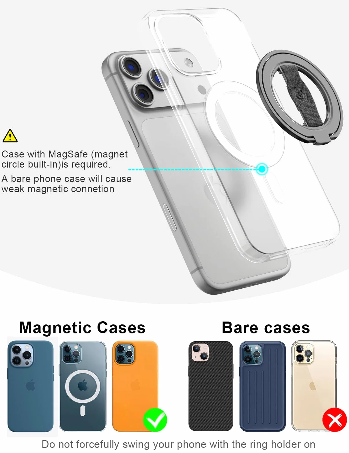 EWA MagOne 3. generacji stojak na telefon magnetyczny uchwyt pierścieniowy kompatybilny z MagSafe do iPhone 16 15 14 13 12 czarny