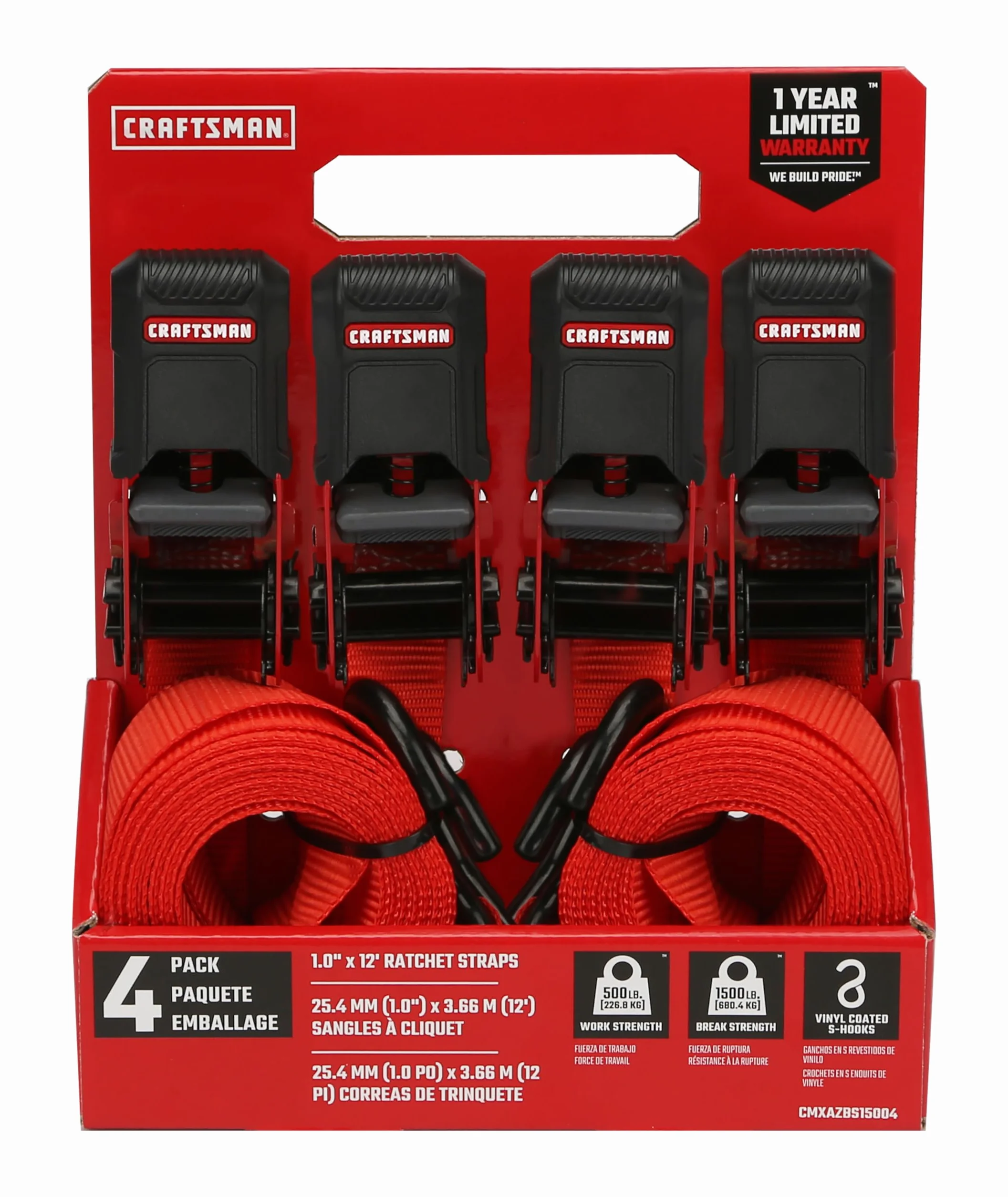 CRAFTSMAN CMXAZBS15004 czarne/czerwone paski do wiązania z grzechotką 2,5 cm x 30,5 cm (680.4 kg Break Strength), 4 szt