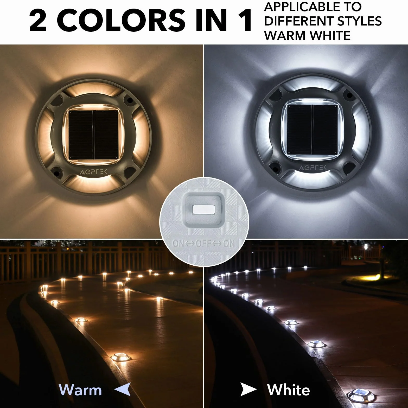 AGPTEK 8 x zewnętrzna lampa solarna IP68, wodoodporna lampa ogrodowa z 2 trybami oświetlenia, do ogrodu, podwórza, podjazdu, schodów, chodników, korytarzy, patio, trawnika
