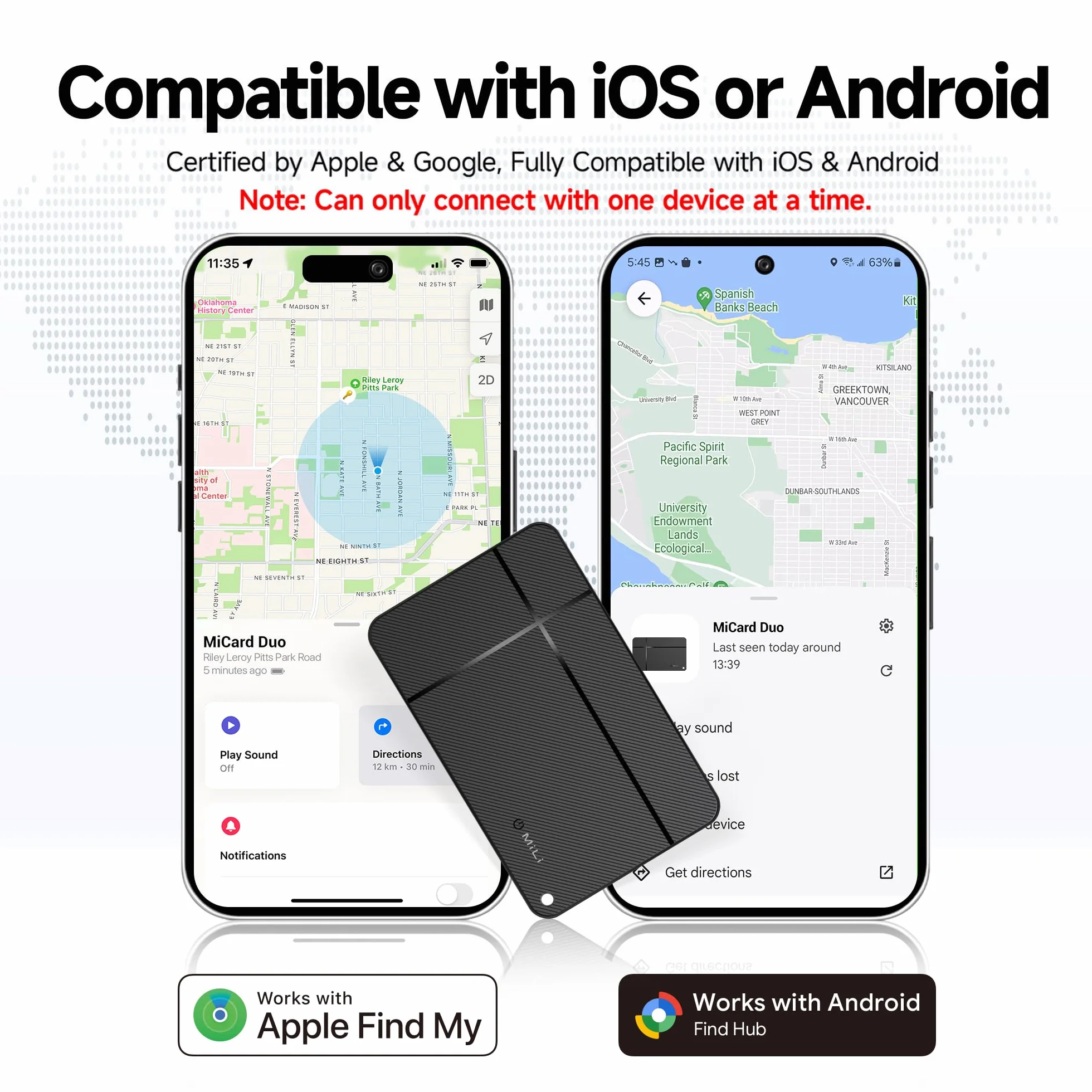 MiLi MiCard Wallet Tracker dla Android i iOS, bezprzewodowo ładowana inteligentna karta lokalizacyjna z NFC