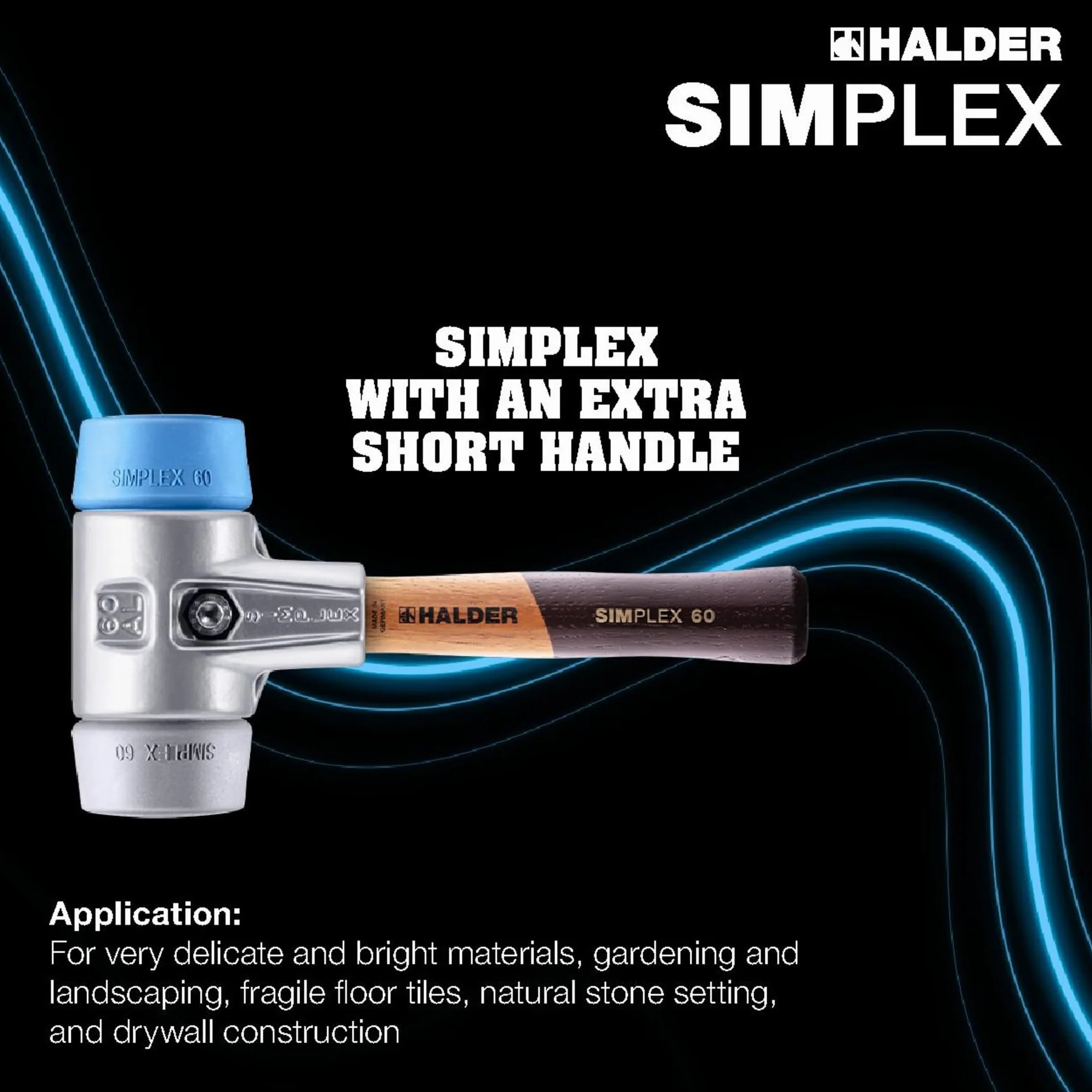 Simplex młotek ochronny, TPE-soft/TPE-mid; z aluminiową obudową i wysokiej jakości, bardzo krótkim drewnianym trzonkiem | D=60 mm/wersja trzonka = bardzo krótki | 3113.062