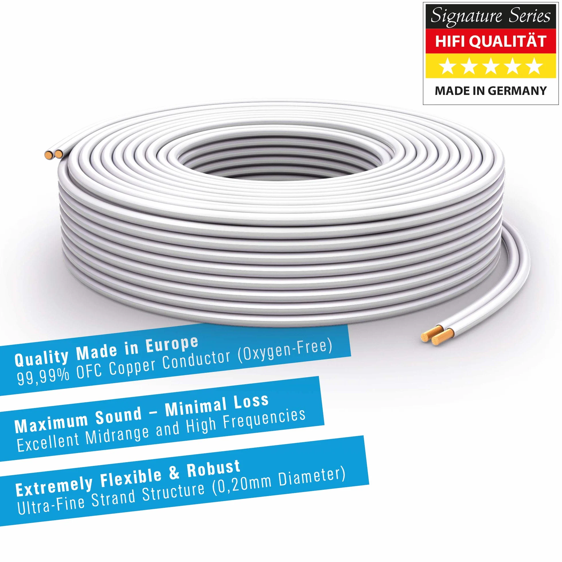 PureLink Kabel głośnikowy OFC 2 x 4,00 mm² 0,20 mm, 20,0 m, kabel miedziany z czystej miedzi do głośnika HiFi głośników subwoofera, kabel audio z oznaczeniem polaryzacji, biały