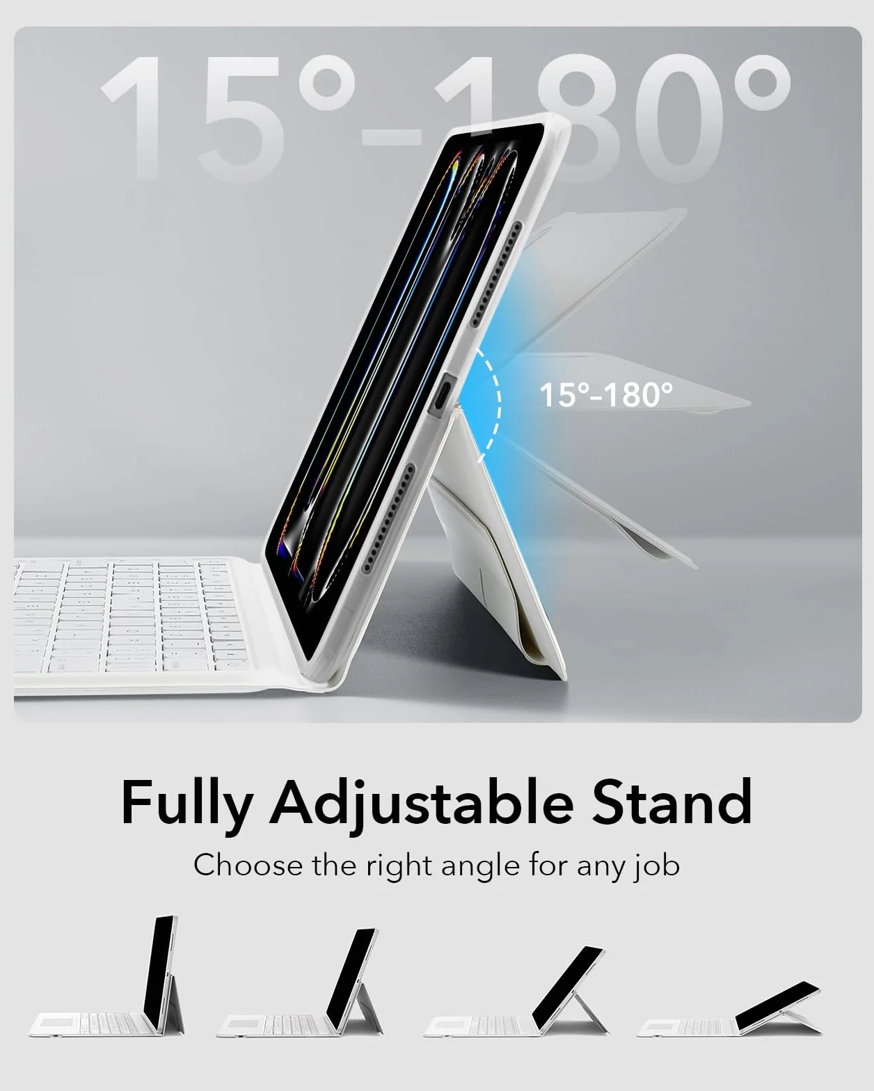 ESR Etui na iPad Pro 11 cali M5/M4 2025/2024, klawiatura z gładzikiem magnetyczna podświetlana, stojak poziomy biały