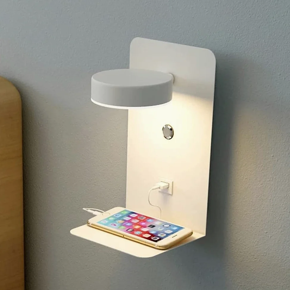 Lampa ścienna, lampa ścienna, lampa do czytania na ścianie LED, 12 W obrotowa lampa ścienna z przełącznikiem i portem ładowania USB do sypialni, salonu, ściany