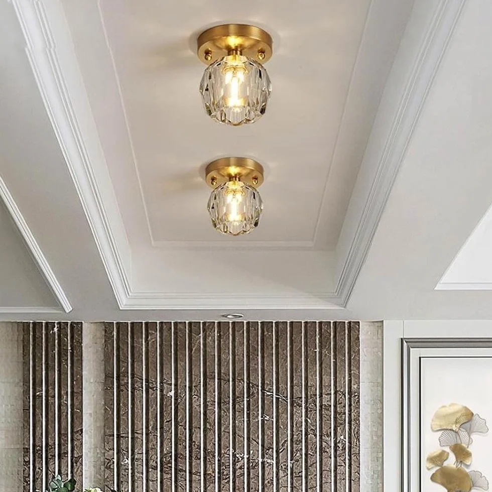 Lampa sufitowa LED do korytarza, złoty kryształ, oświetlenie wewnętrzne do salonu, sypialni, jadalni, na balkon, klatkę schodową, korytarz, do hotelu