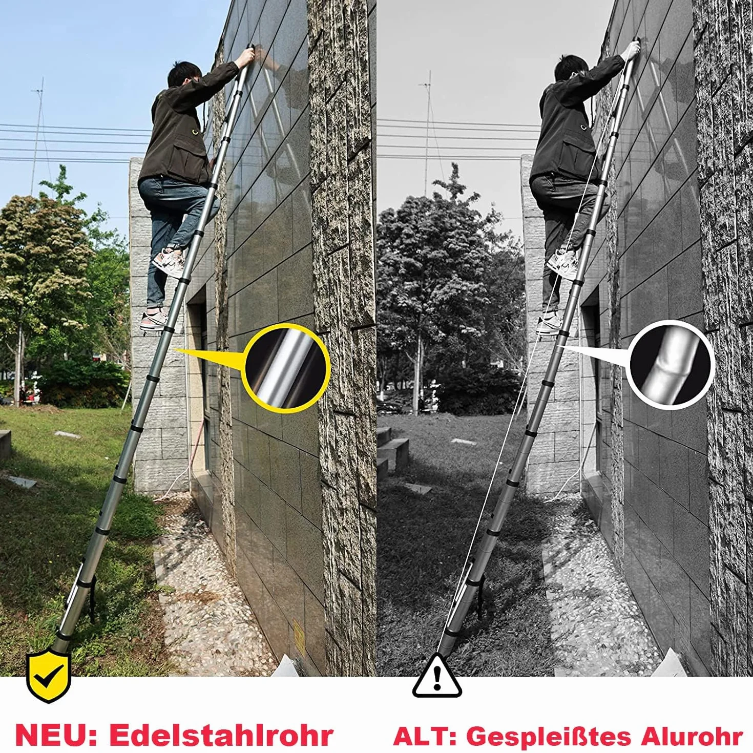 Drabina teleskopowa 3,2 m 10,5 stóp, wielofunkcyjna drabina teleskopowa ze stali nierdzewnej, wysuwana, przenośna, stabilna drabina loftowa do podpierania ściany, wymiany żarówki, czyszczenia okien