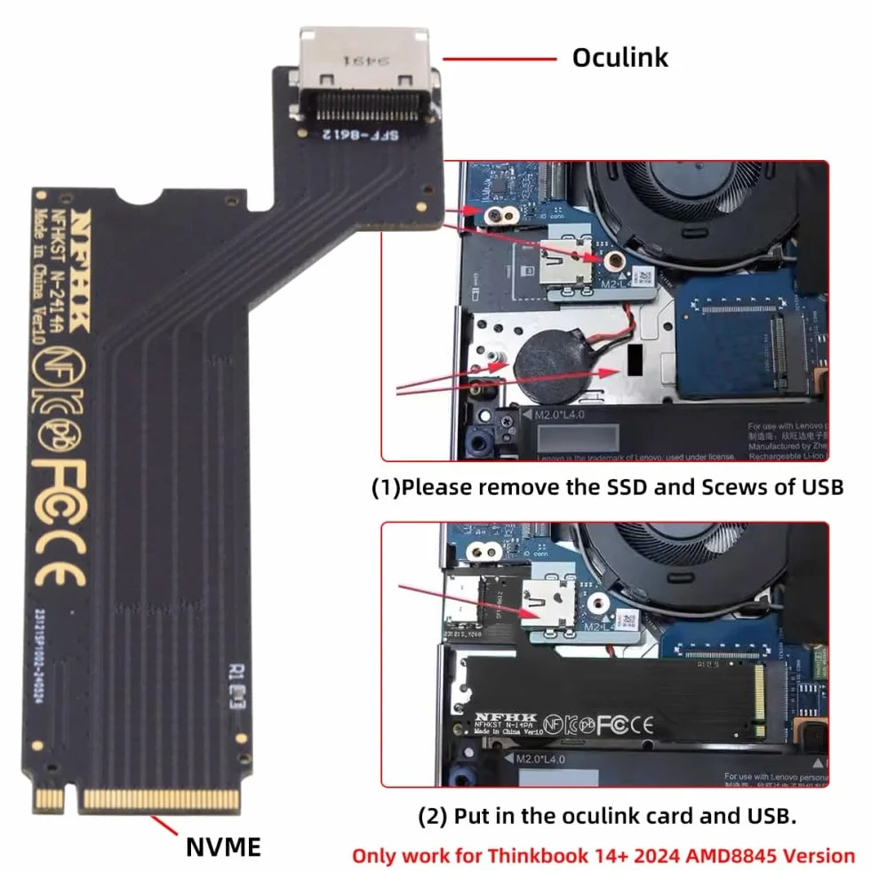 Karta PCI-E 4.0 M.2 M-Key do Oculink SFF-8612 SFF-8611 adapter hosta ThinkBook 14+ AMD8845 zewnętrzna karta graficzna SSD