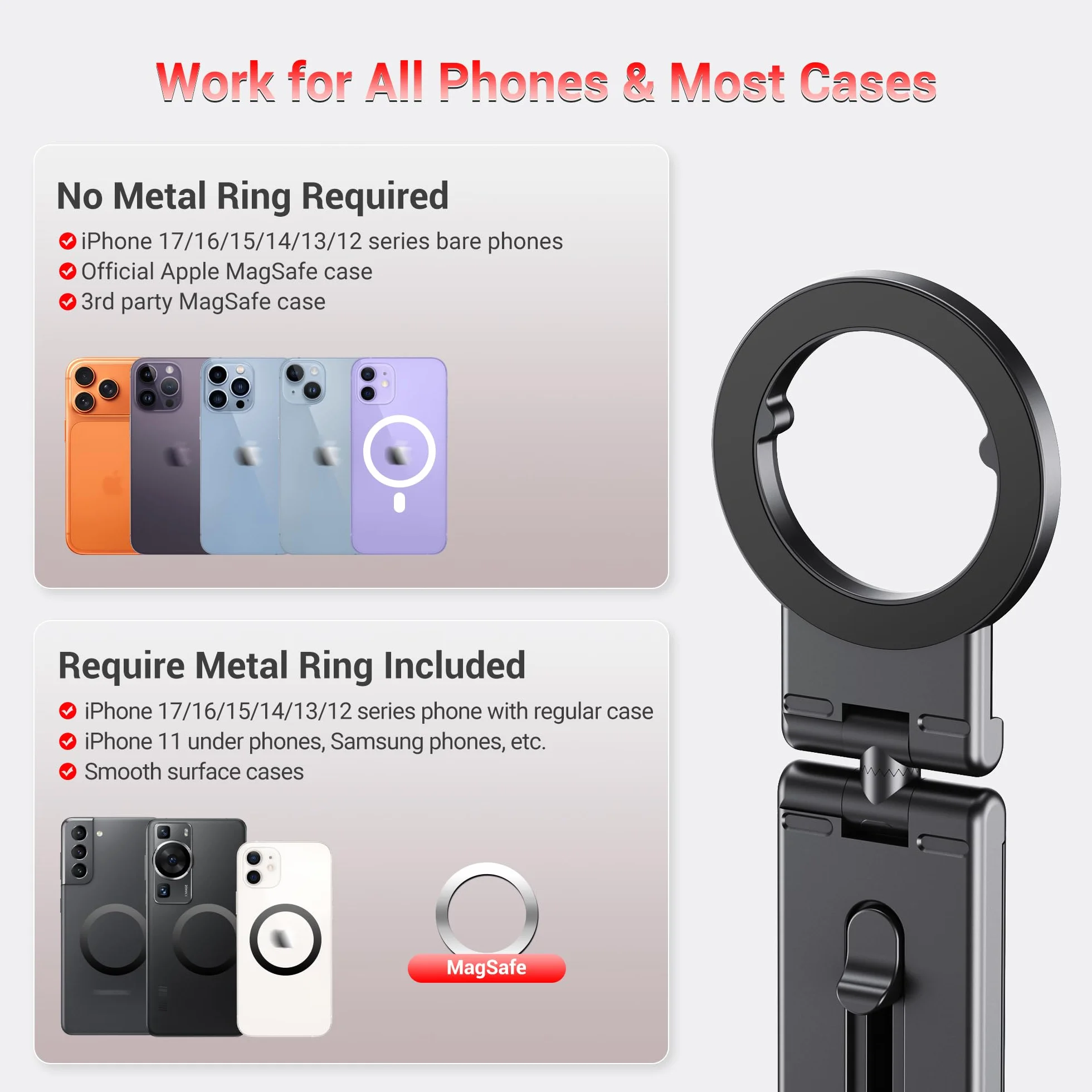 PROfezzion Podróżny Uchwyt na Telefon Magnetic Flight Phone Mount Magnetyczny obracany o 360° do iPhone'a 15 14 13 12 Serii Lub Nowszych i bezpieczny bez Magnesów, Nadaje się do Samolotu, Pociągu