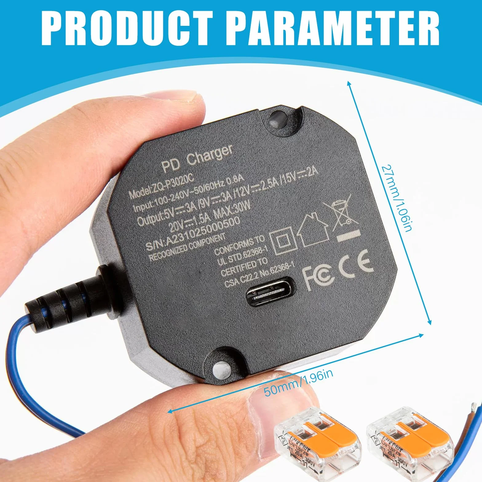 Zasilacz USB-C 30 W automatyczne negocjacje 100-240 V AC 50 Hz